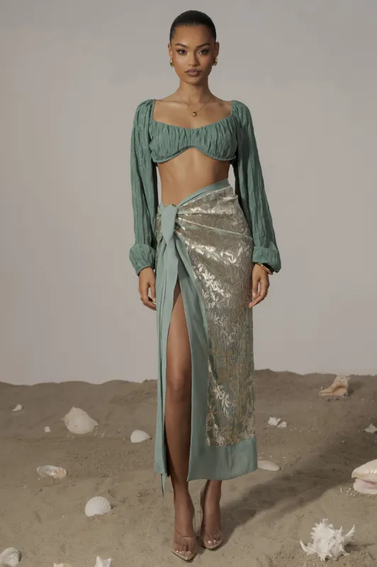 Sage Positano Printed Sarong Skirt sold by JLUXLABEL