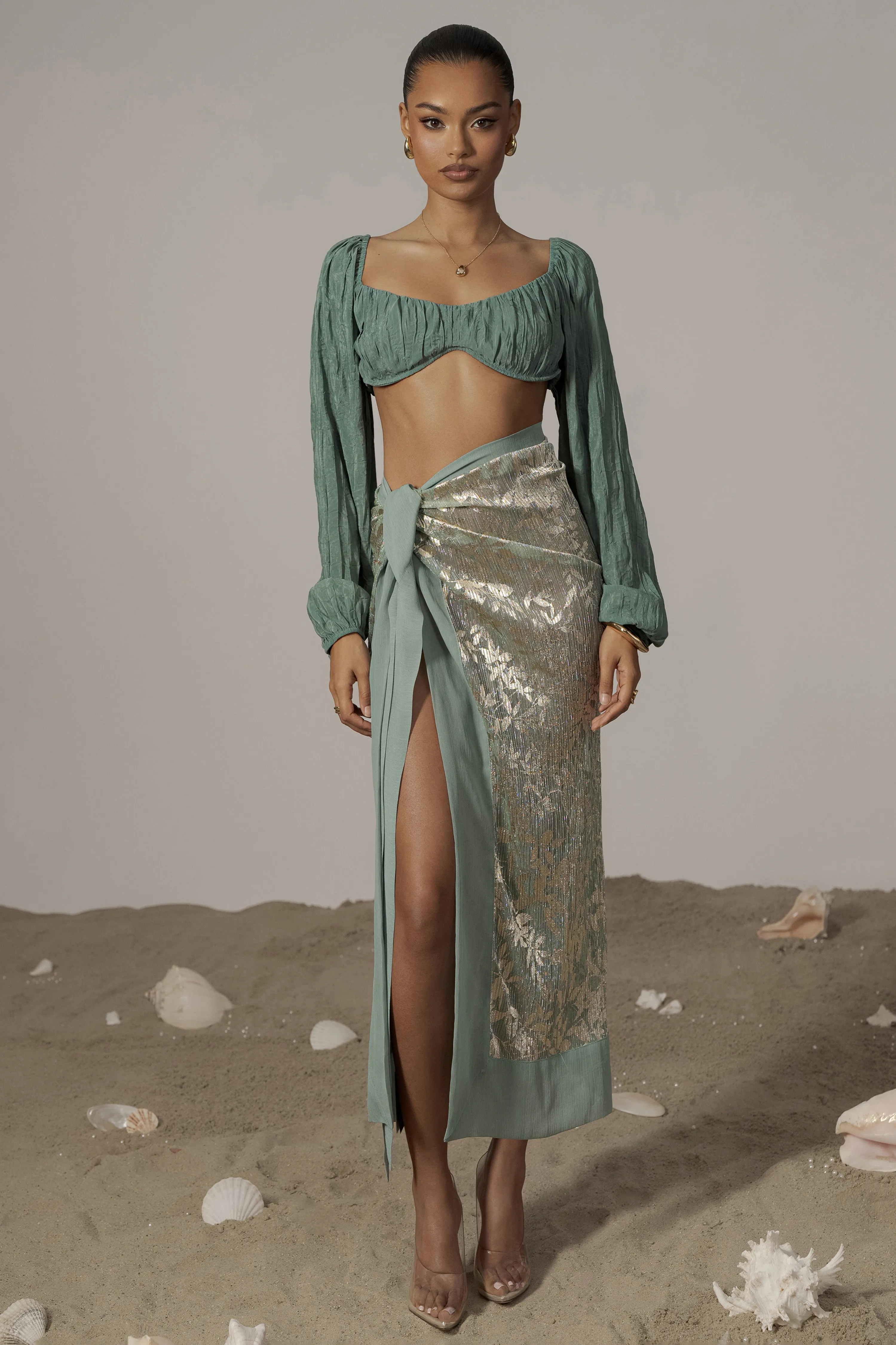 Sage Positano Printed Sarong Skirt sold by JLUXLABEL