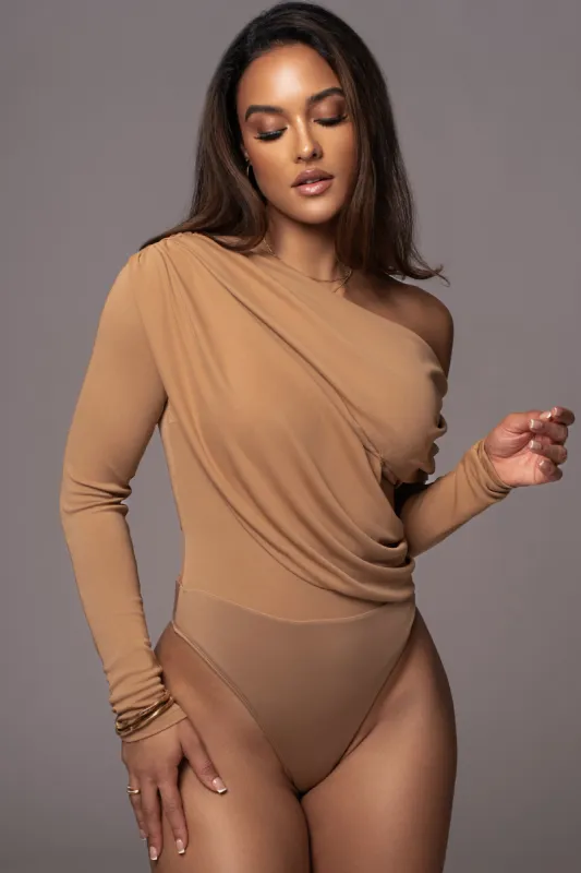 Beige Ultra High Neck Bodysuit sold by JLUXLABEL