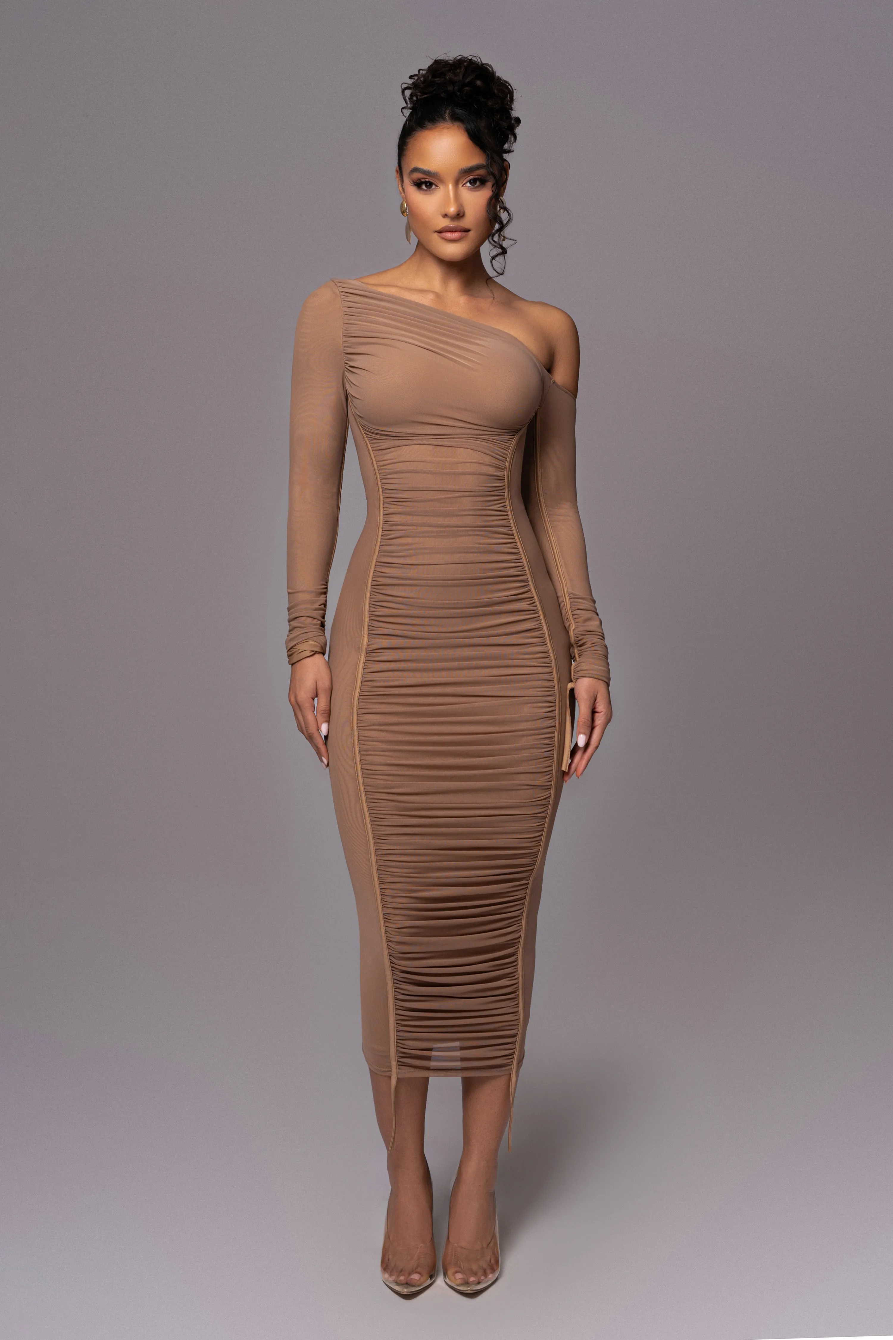 パーティードレス La Bomba Asymmetric Beige Midi Dress -75520-64-O.jpg