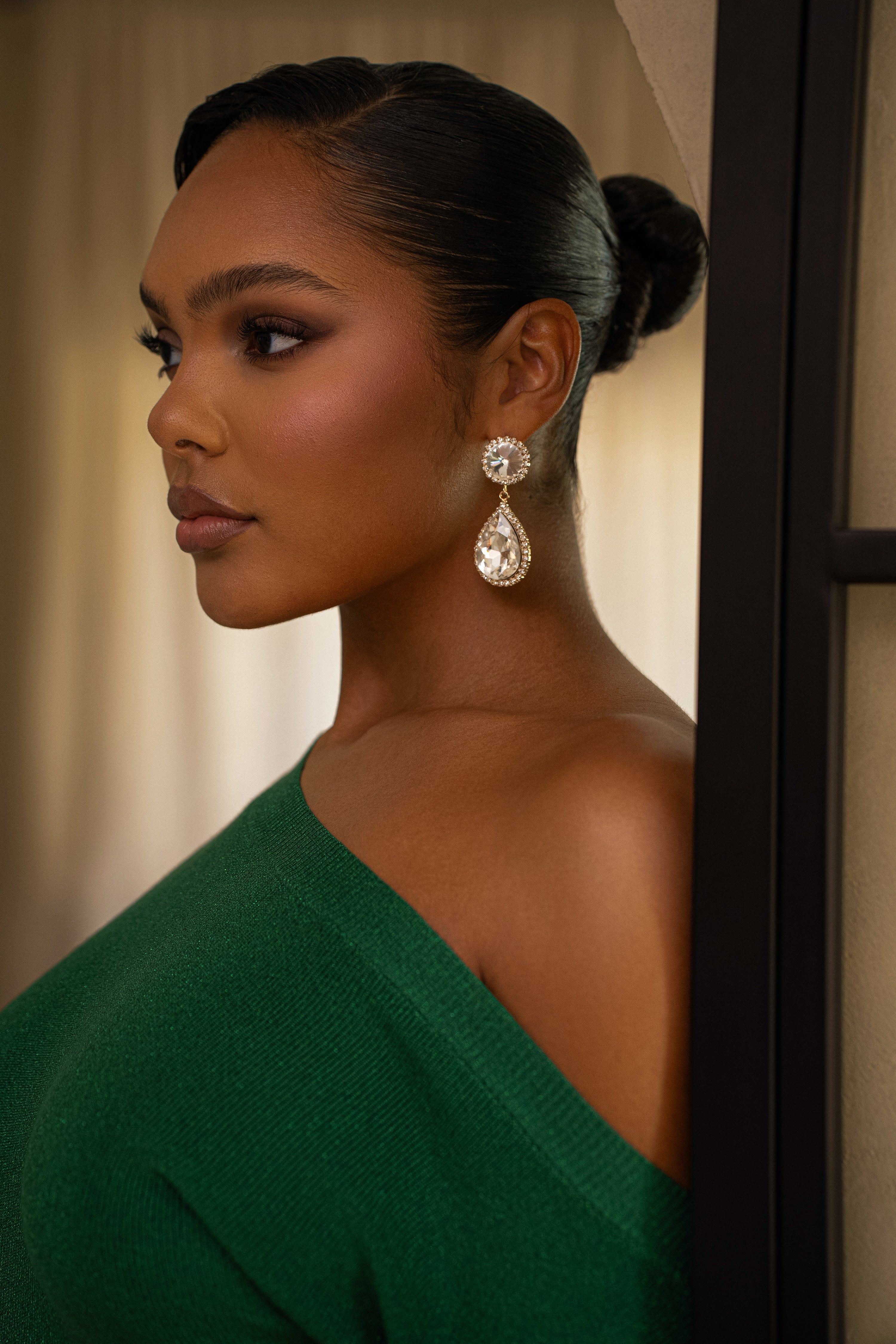 Clear Crystal Teardrop Earrings sold by JLUXLABEL