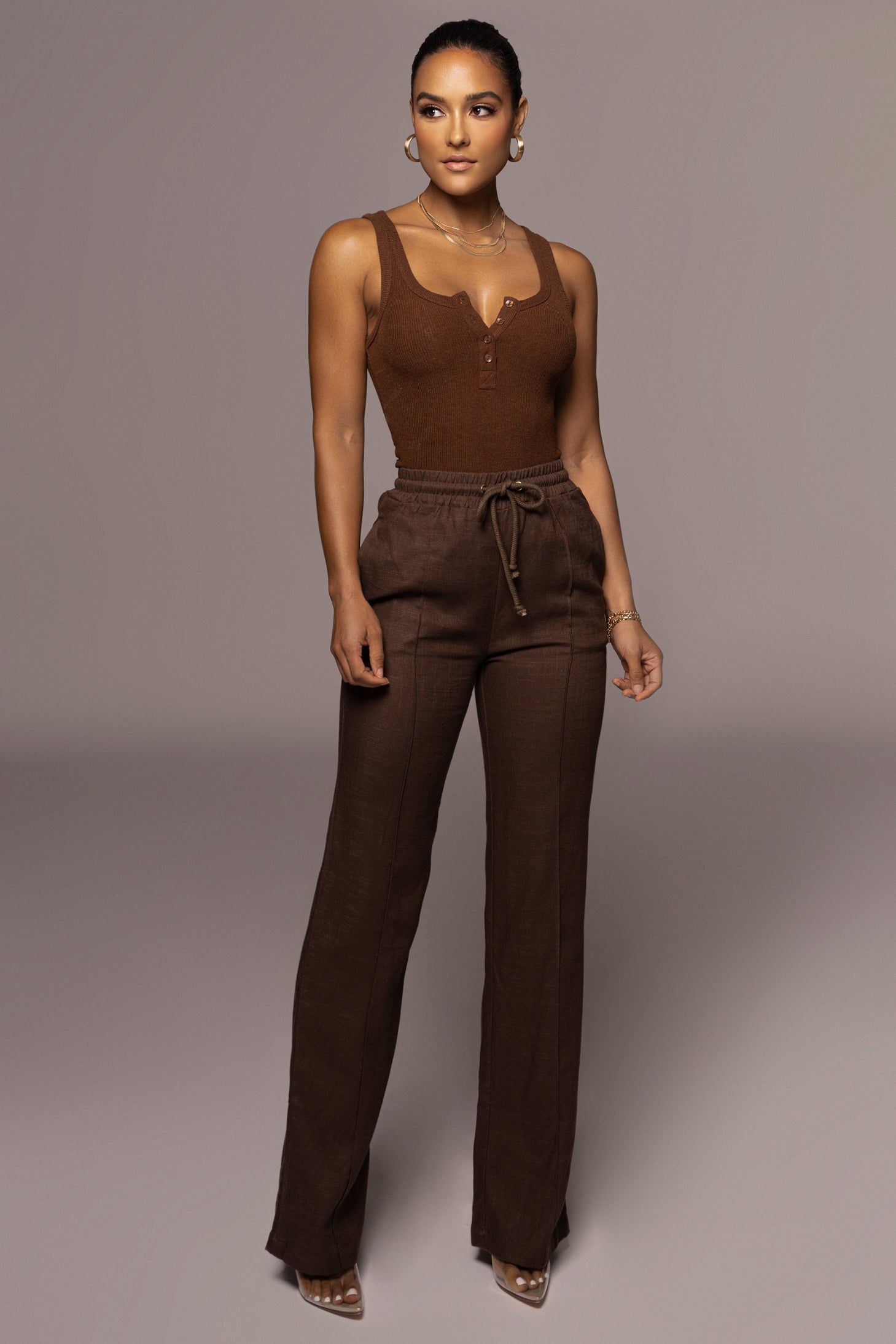 Chocolate Buttoned Ribbed Tank sold by JLUXLABEL product image thumbnail 2