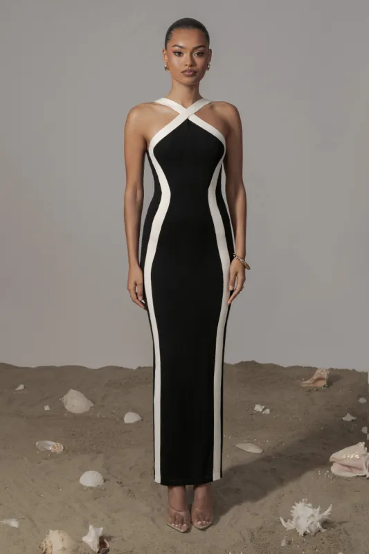 Black Fabiola Contrast Maxi Dress sold by JLUXLABEL