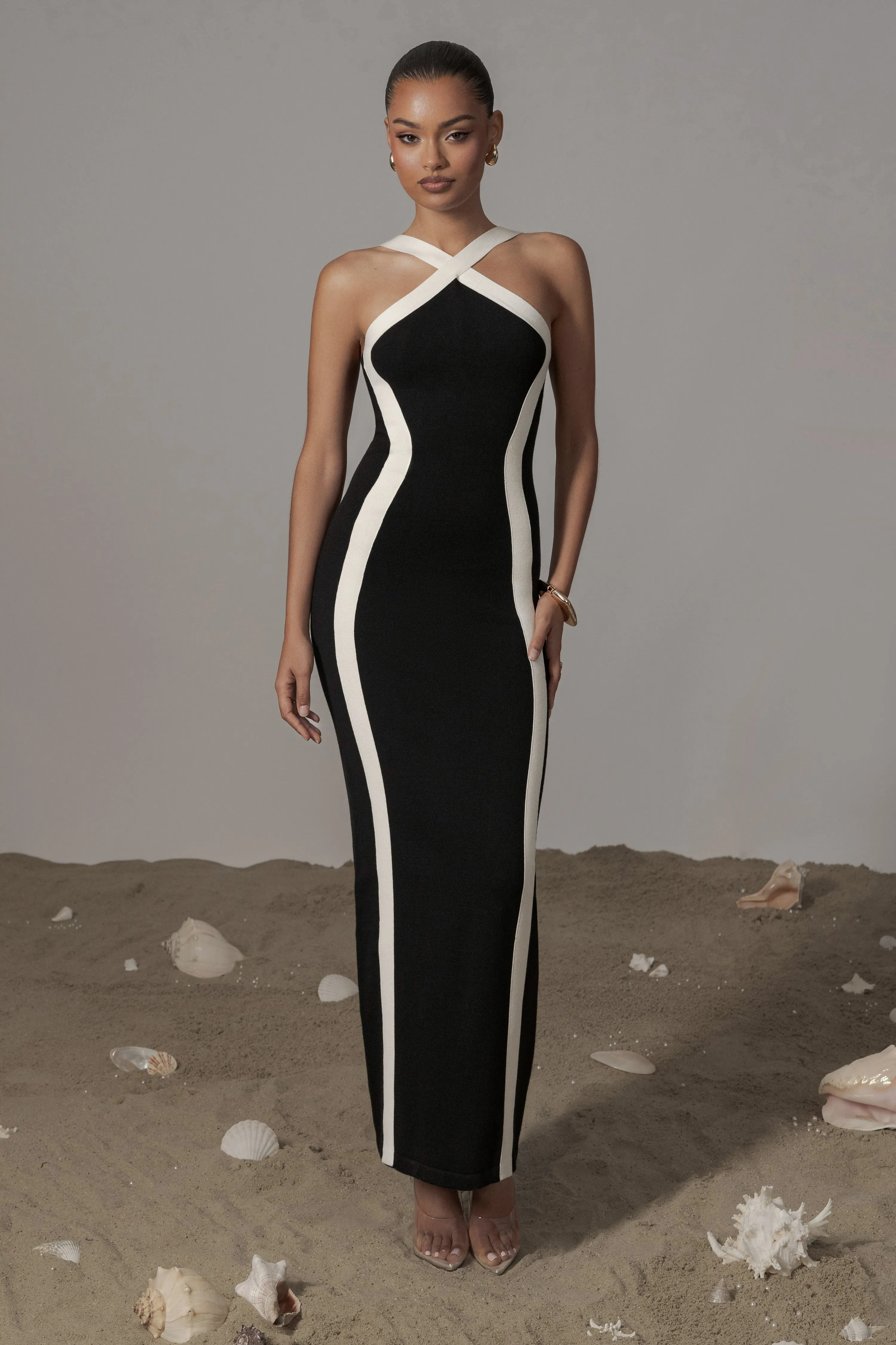 Black Fabiola Contrast Maxi Dress sold by JLUXLABEL product image thumbnail 4