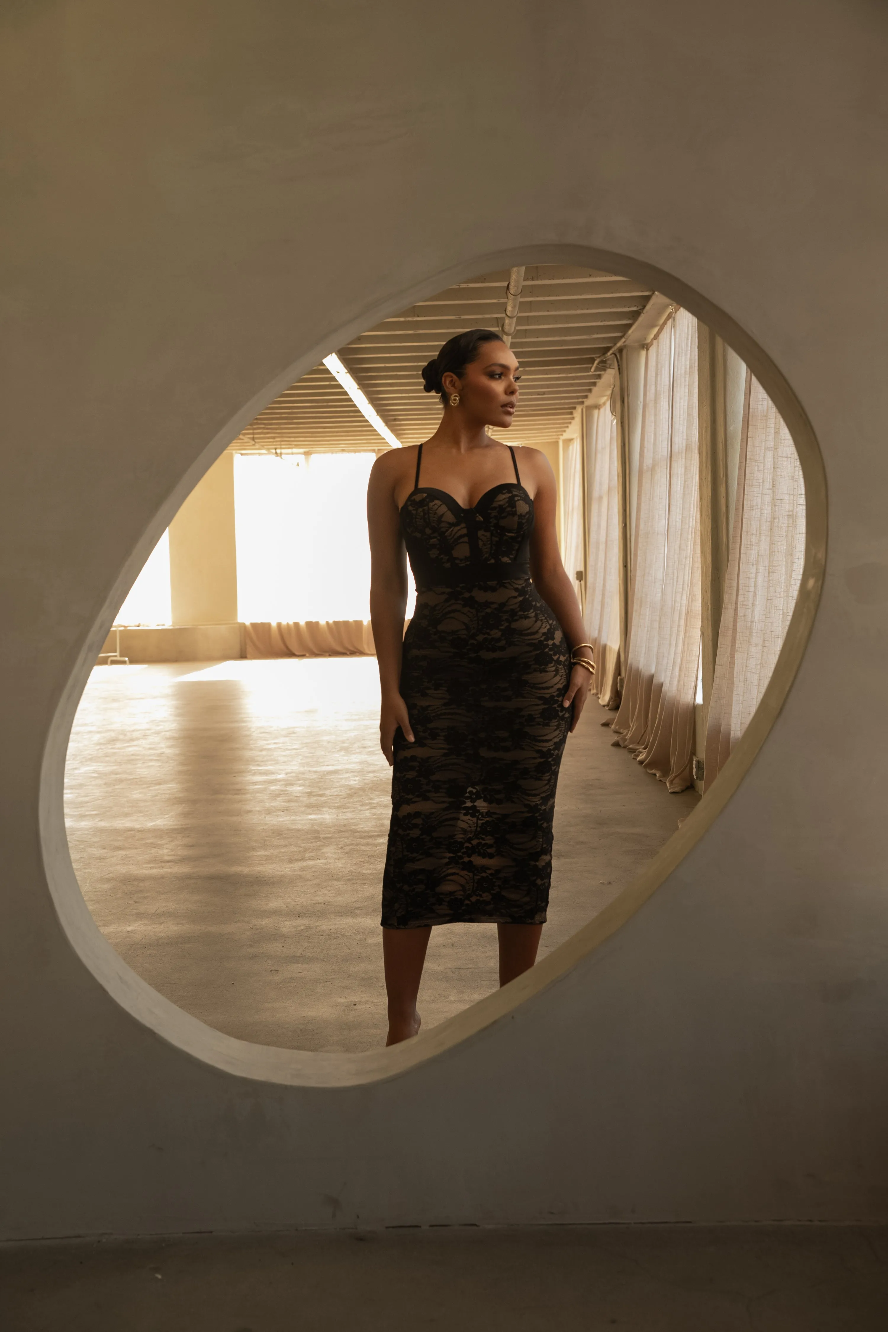 Black Mesh and Lace Bustier Midi Dress sold by JLUXLABEL product image thumbnail 3