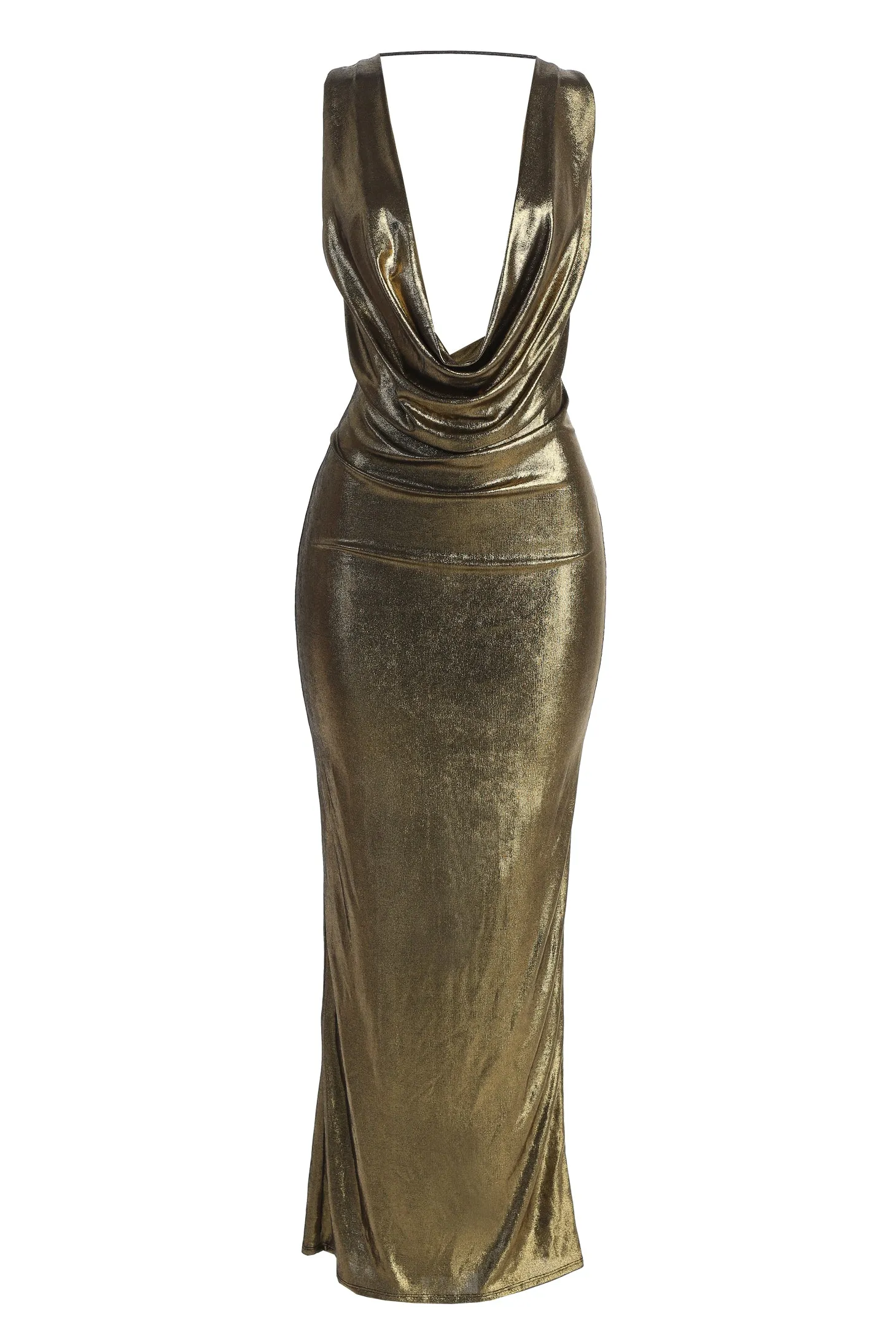 Gold Highlights Cowl Neck Maxi Dress sold by JLUXLABEL product image thumbnail 2