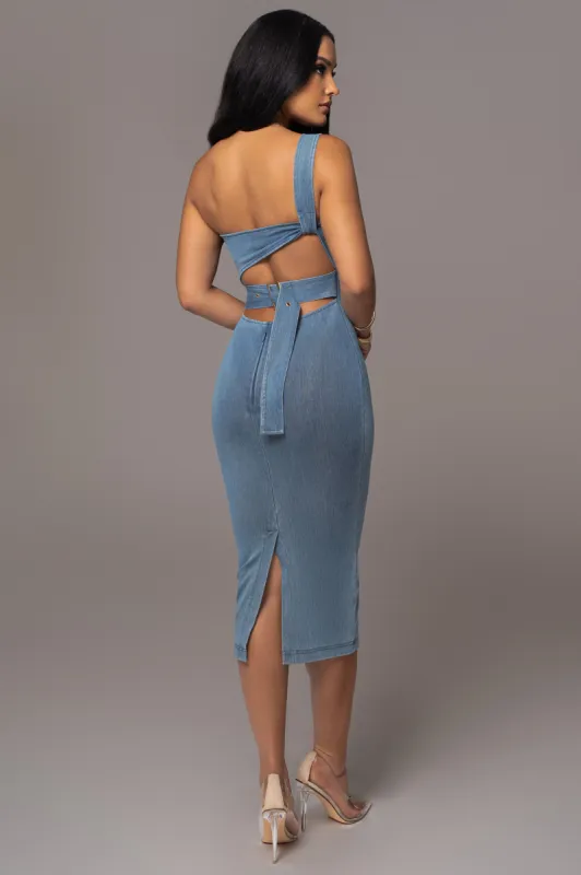 NAT & LIV x JLUXLABEL Denim Raleigh Belted Midi Dress sold by JLUXLABEL