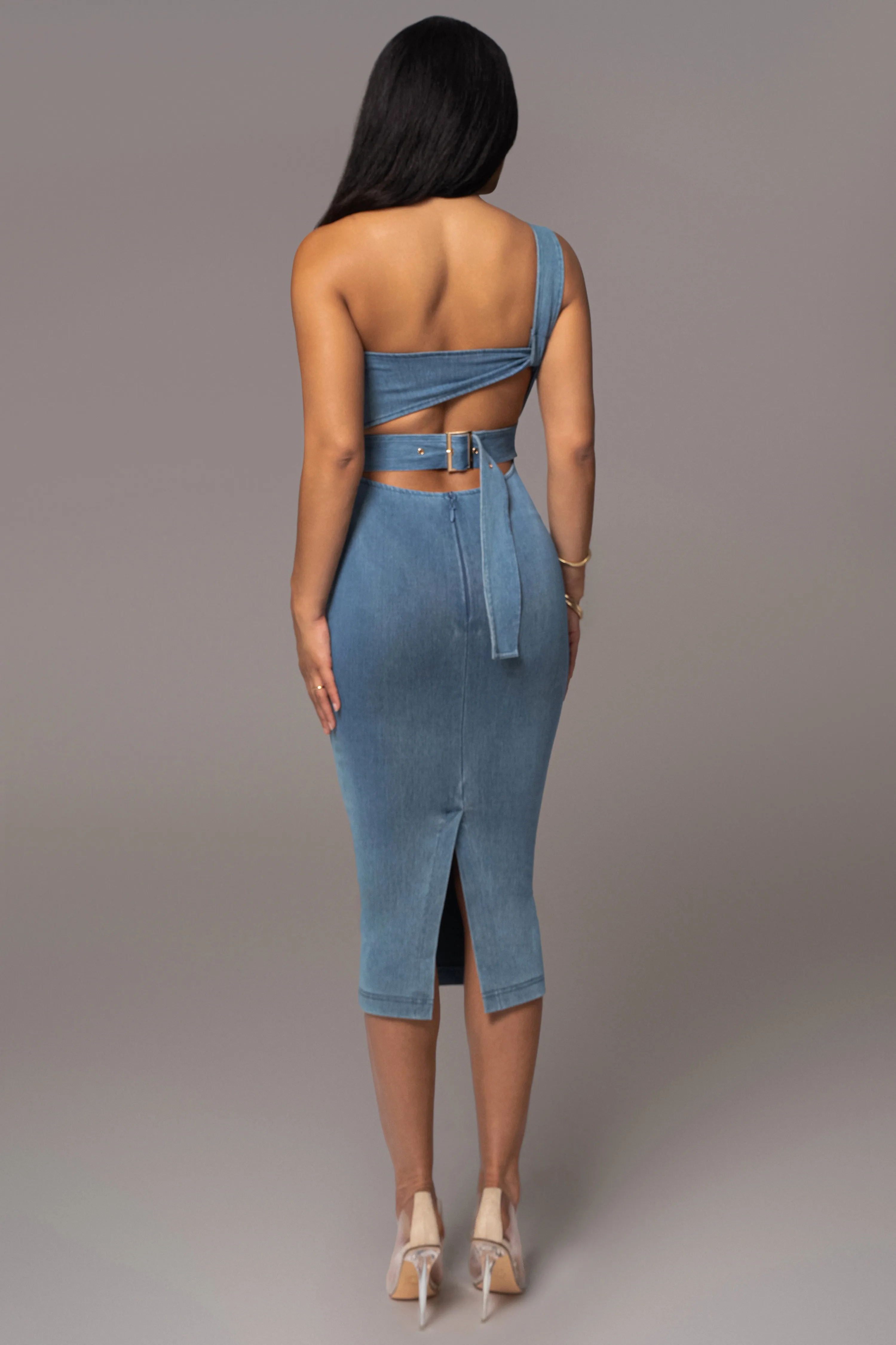 NAT & LIV x JLUXLABEL Denim Raleigh Belted Midi Dress sold by JLUXLABEL product image thumbnail 5