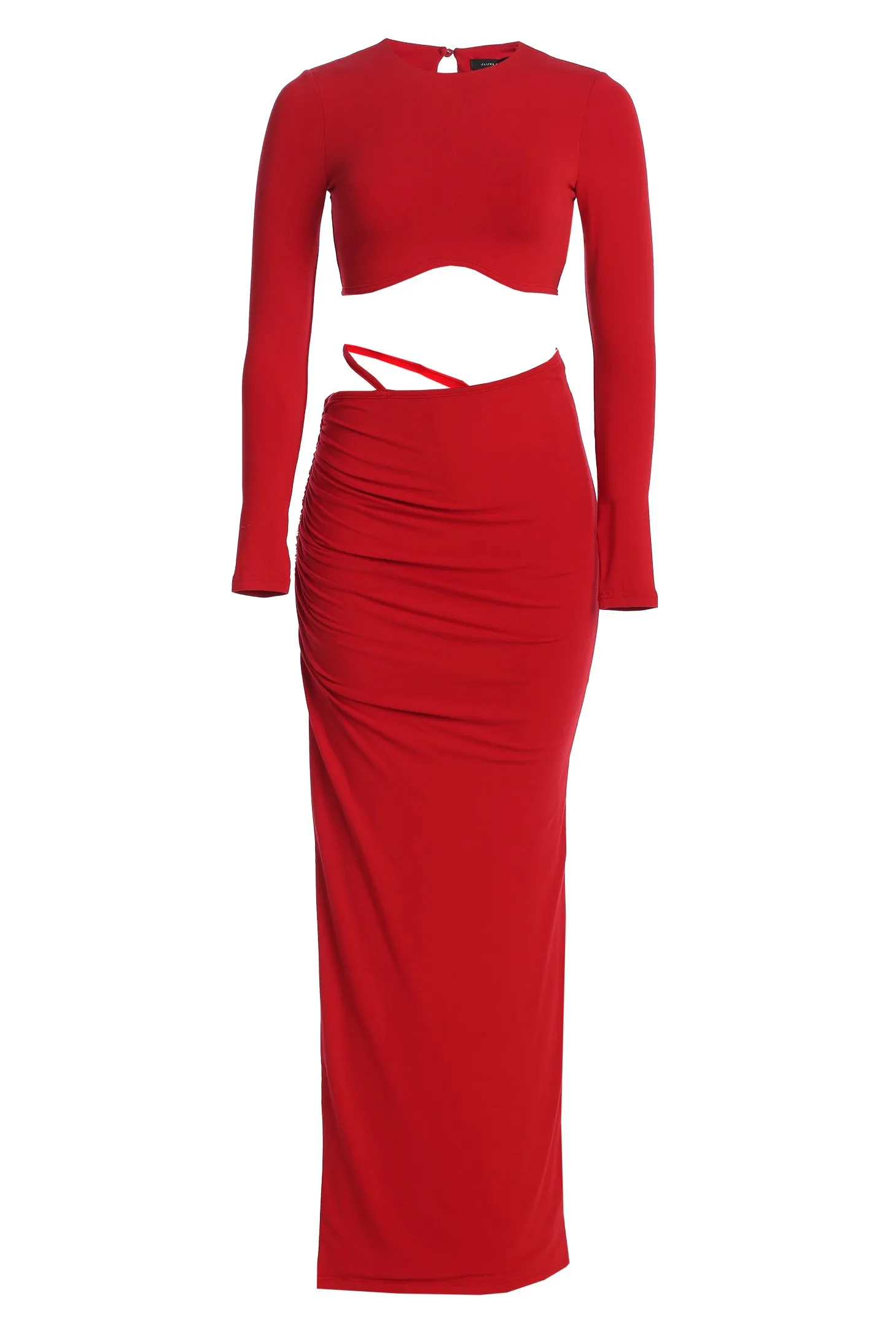 Red Verina Two Piece Skirt Set sold by JLUXLABEL