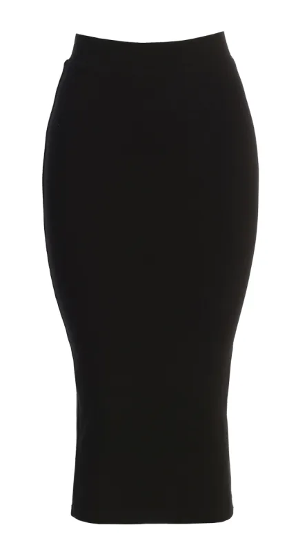Noir Leilah Midi Skirt sold by JLUXLABEL