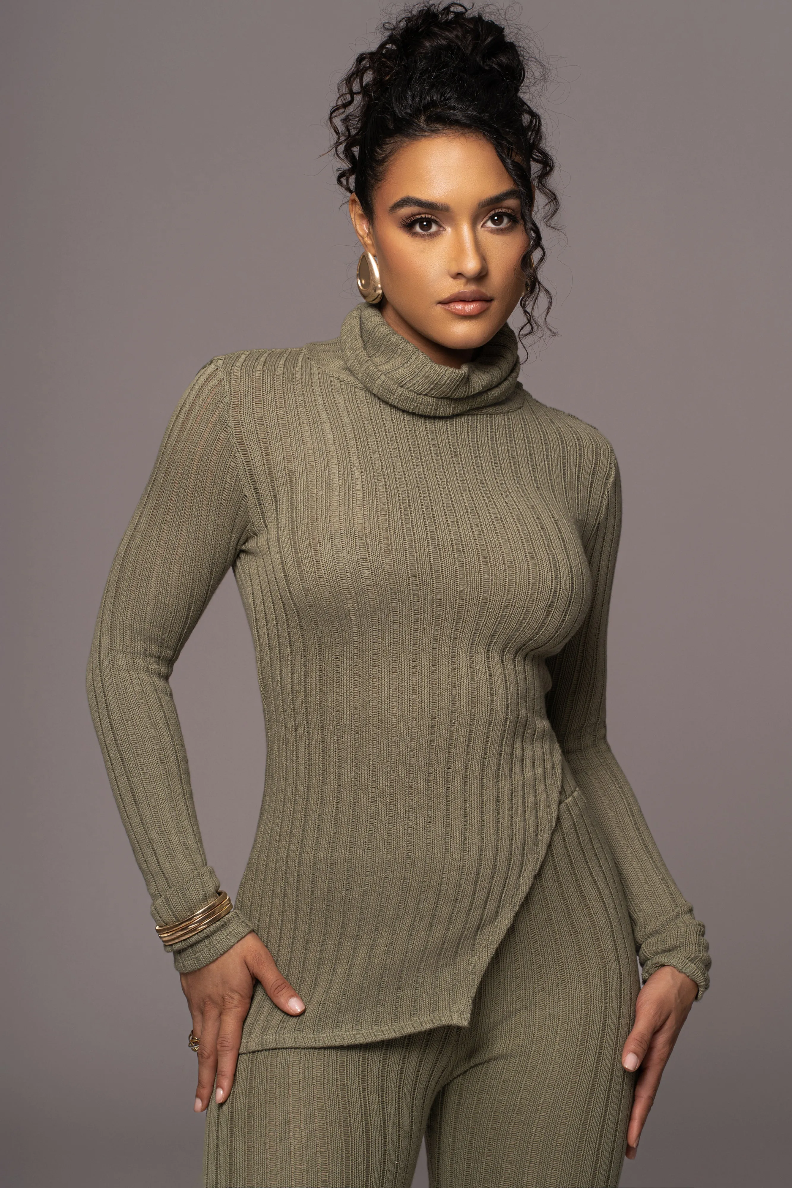 Olive One Call Away Ribbed Turtleneck Top sold by JLUXLABEL product image thumbnail 4