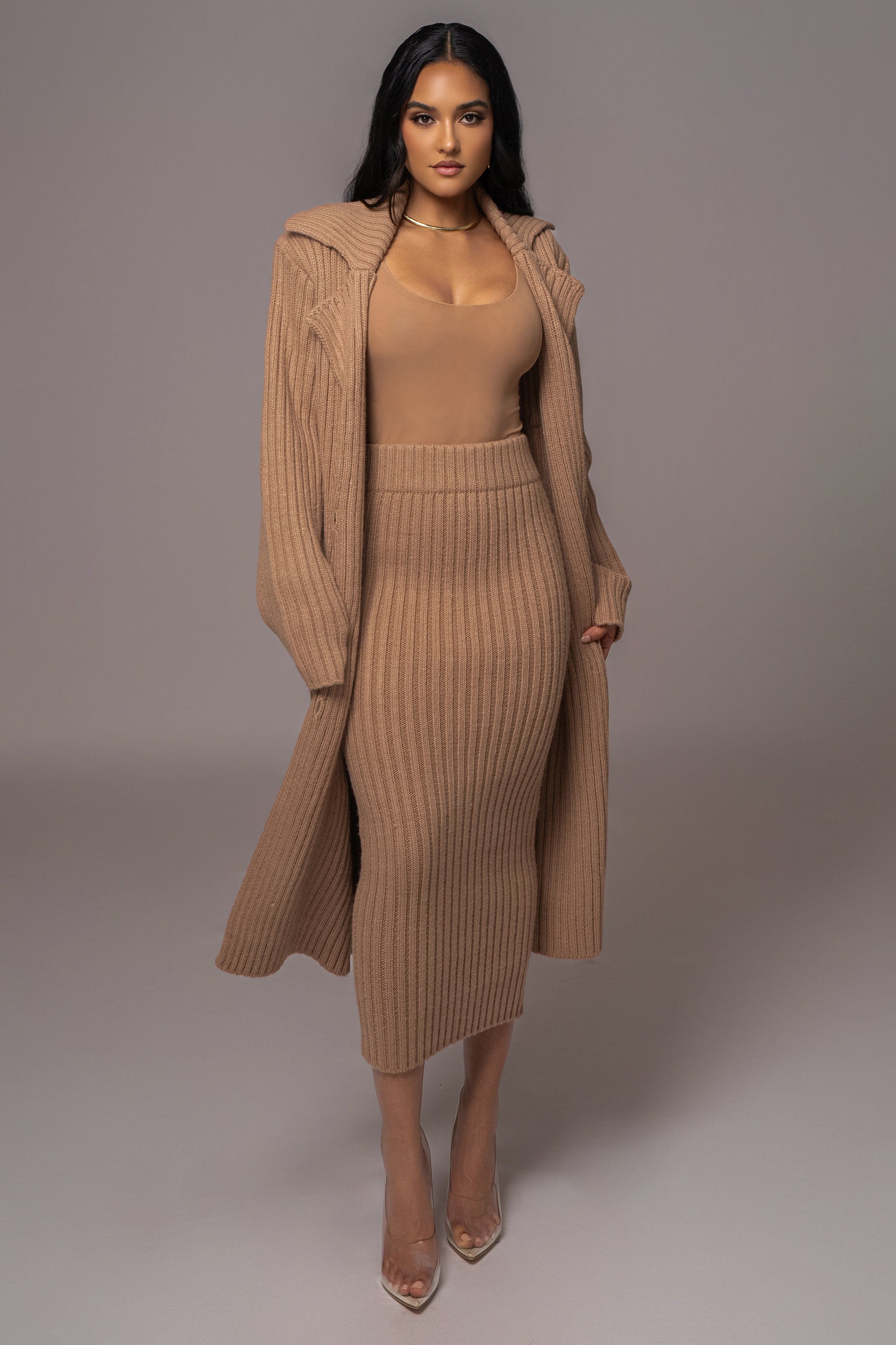 Taupe On My Own Longline Knit Coat sold by JLUXLABEL product image thumbnail 4