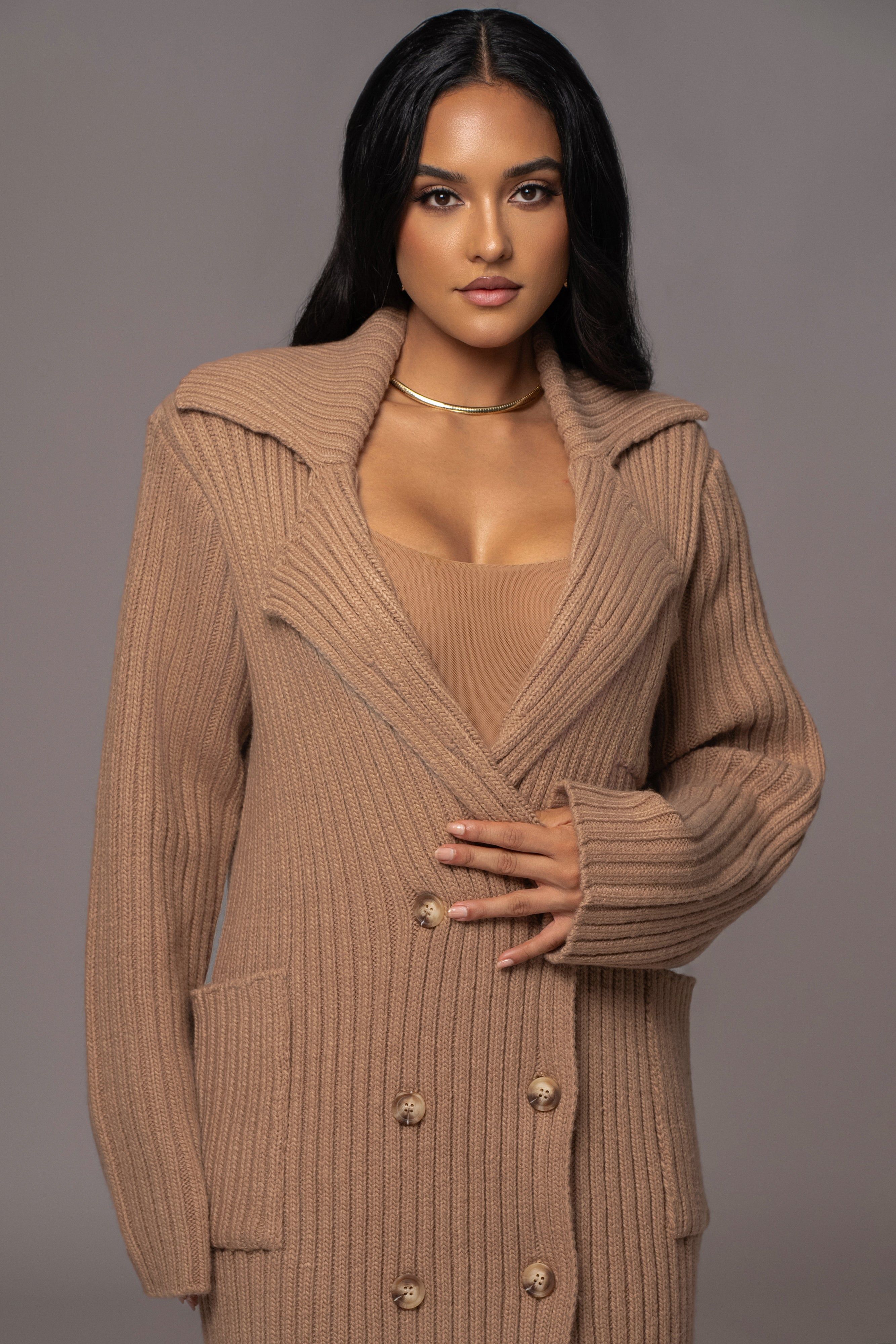 Taupe On My Own Longline Knit Coat sold by JLUXLABEL product image thumbnail 5