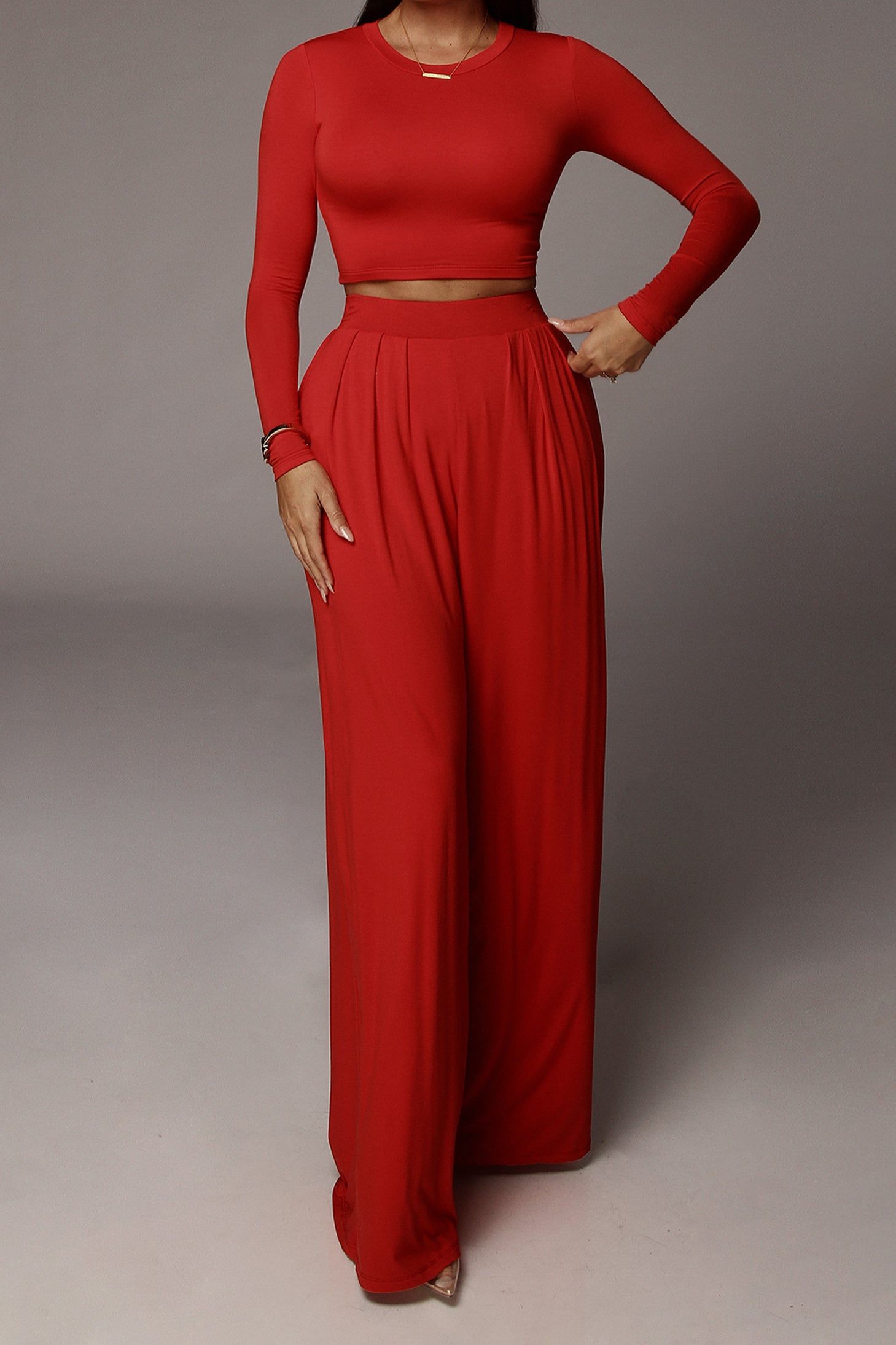 Jluxbasix Red Devyn Wide Leg Pants sold by JLUXLABEL