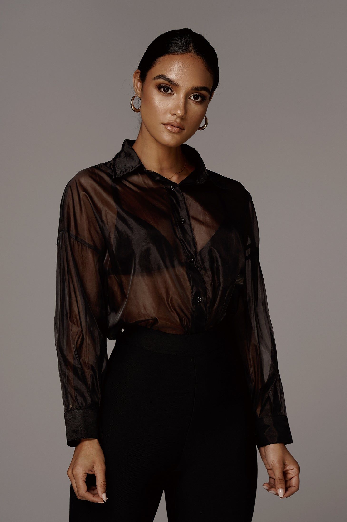 Black Blake Sheer Button Up sold by JLUXLABEL product image thumbnail 4