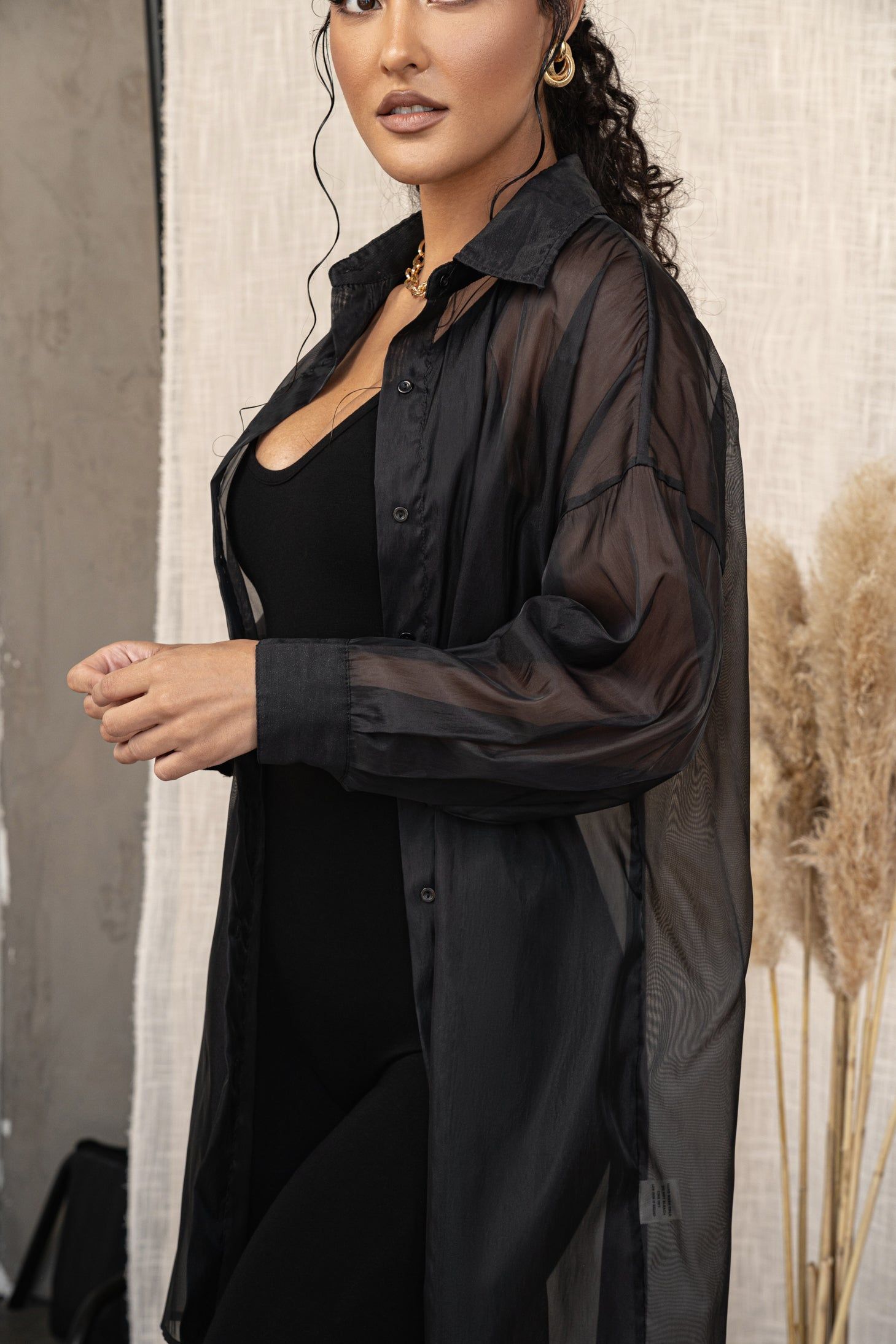 Black Blake Sheer Button Up sold by JLUXLABEL product image thumbnail 2