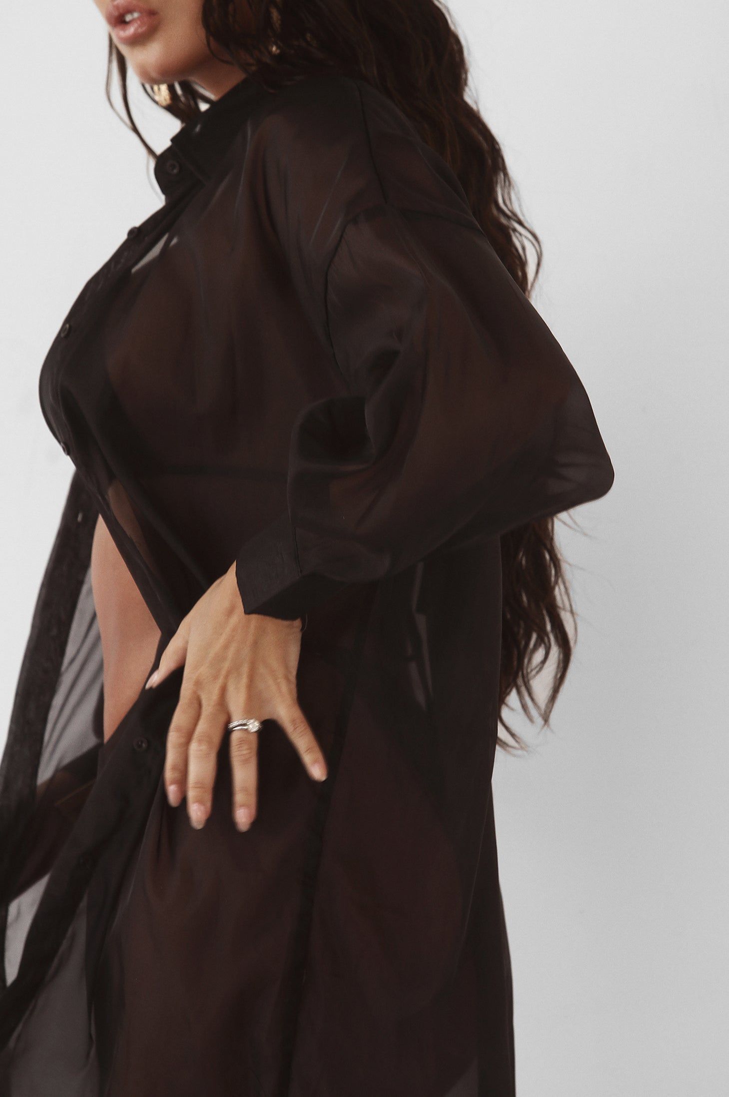 Black Blake Sheer Button Up sold by JLUXLABEL product image thumbnail 8