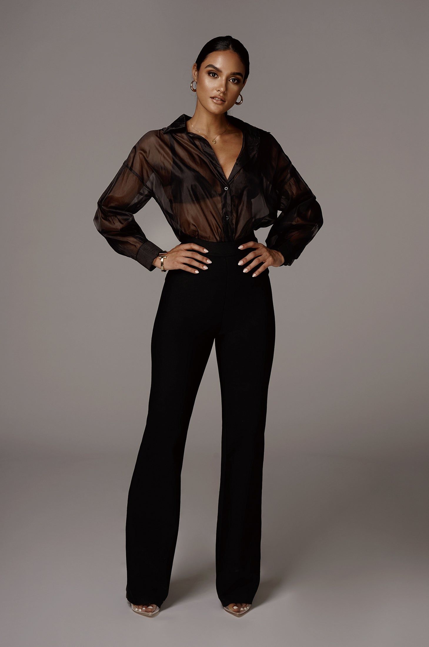 Black Blake Sheer Button Up sold by JLUXLABEL product image thumbnail 3