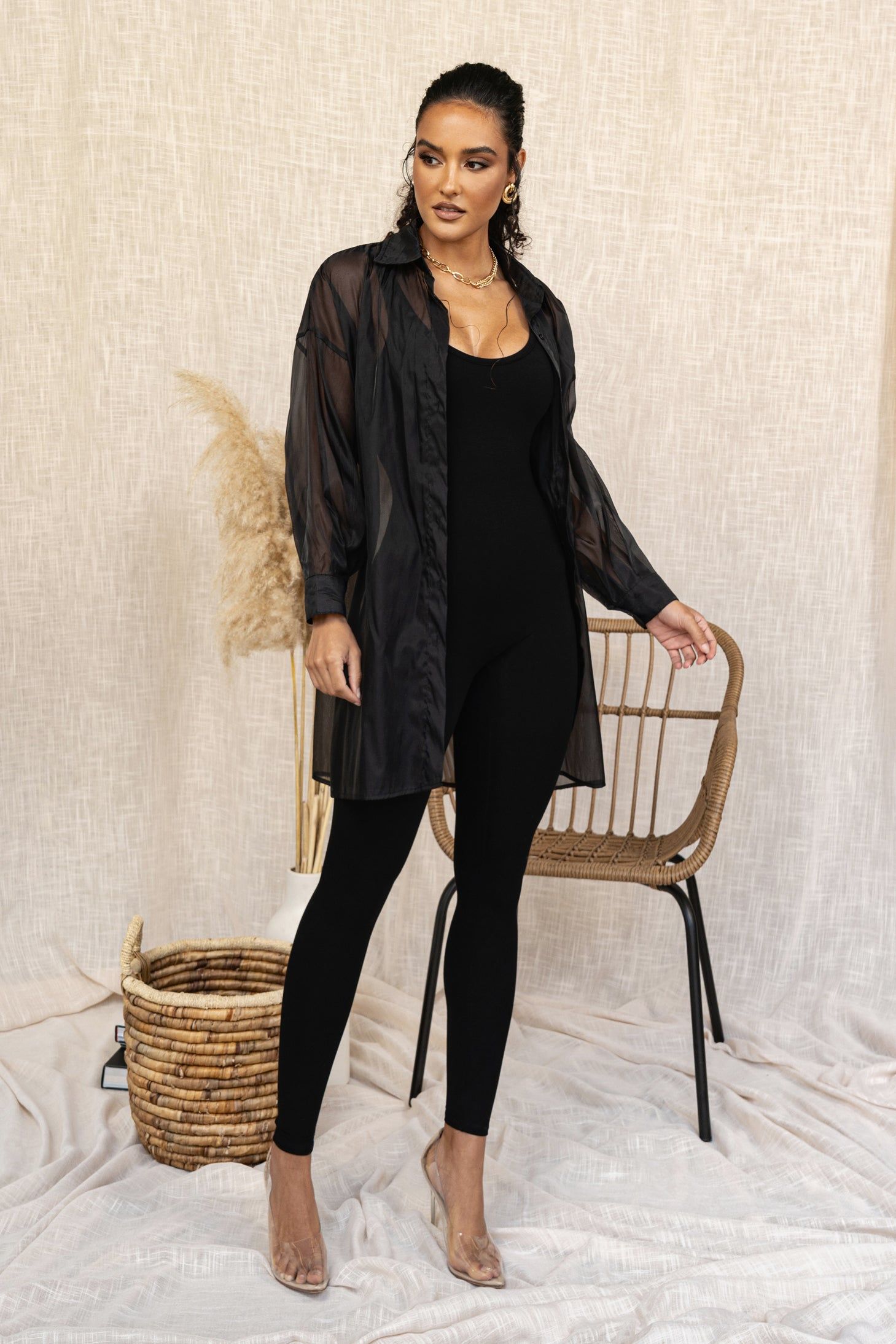 Black Blake Sheer Button Up sold by JLUXLABEL product image thumbnail 7