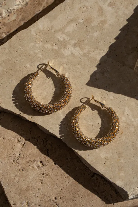Gold Rivia Paved Hoop Earrings sold by JLUXLABEL