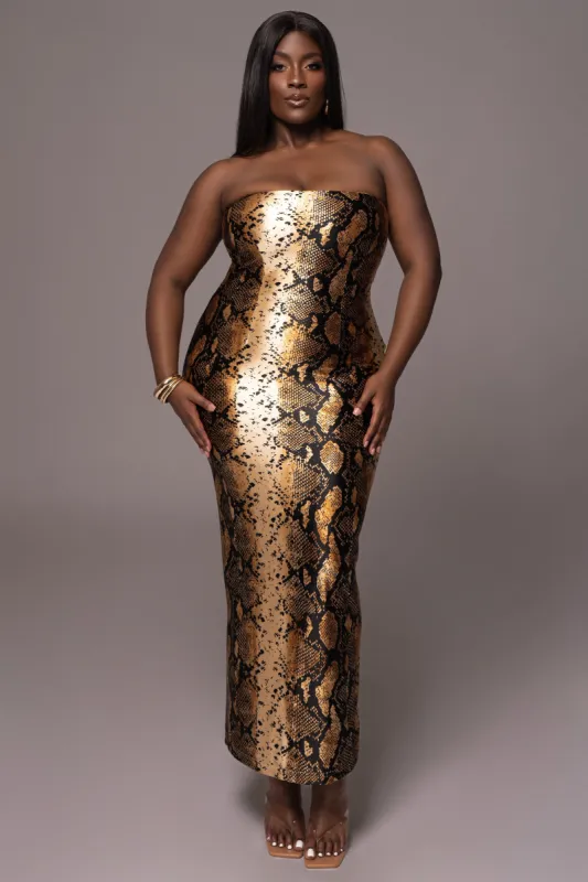 Gold Bianca Snakeskin Slit Dress | Parallel