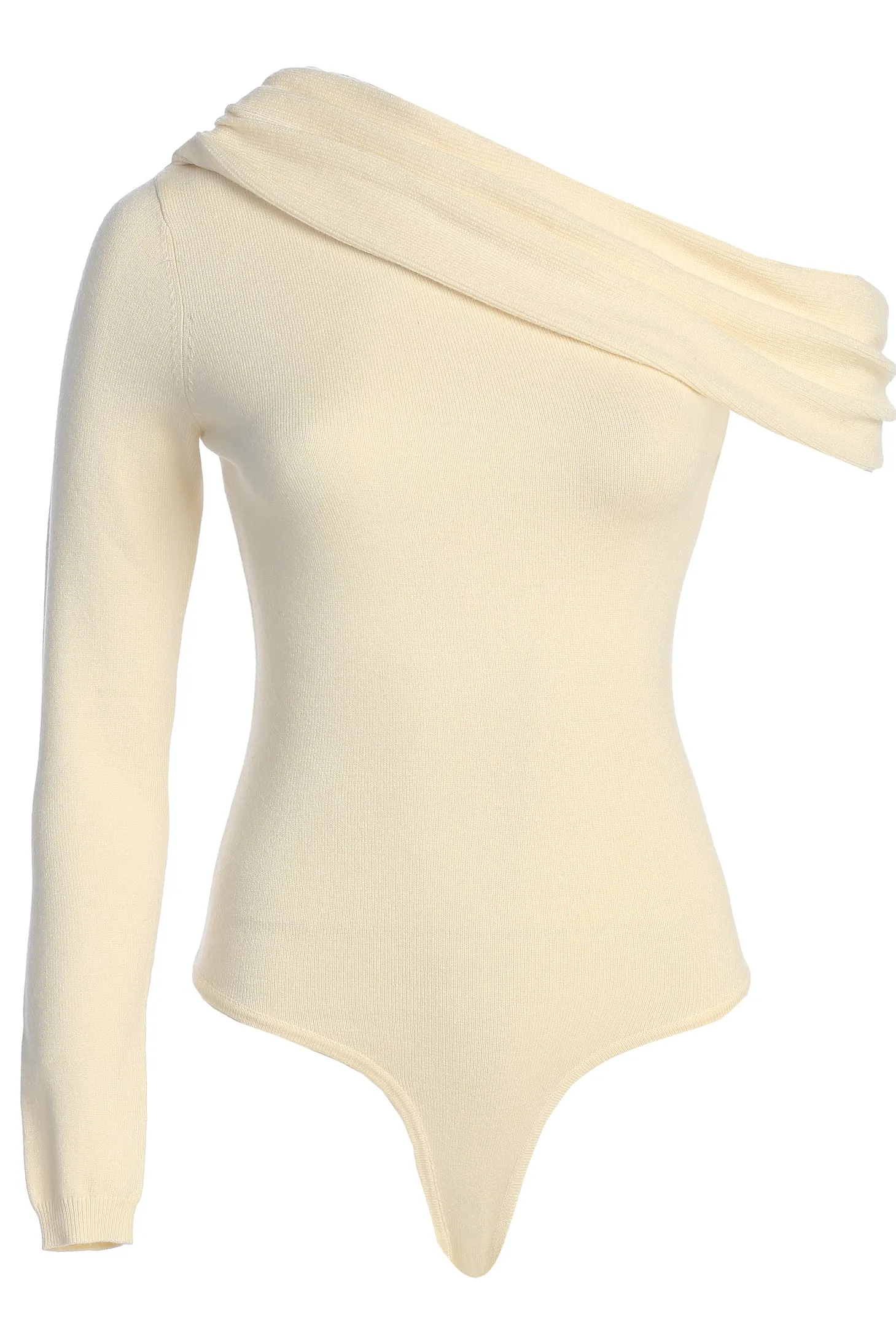 Ivory Zoie Knit One Shoulder Bodysuit sold by JLUXLABEL