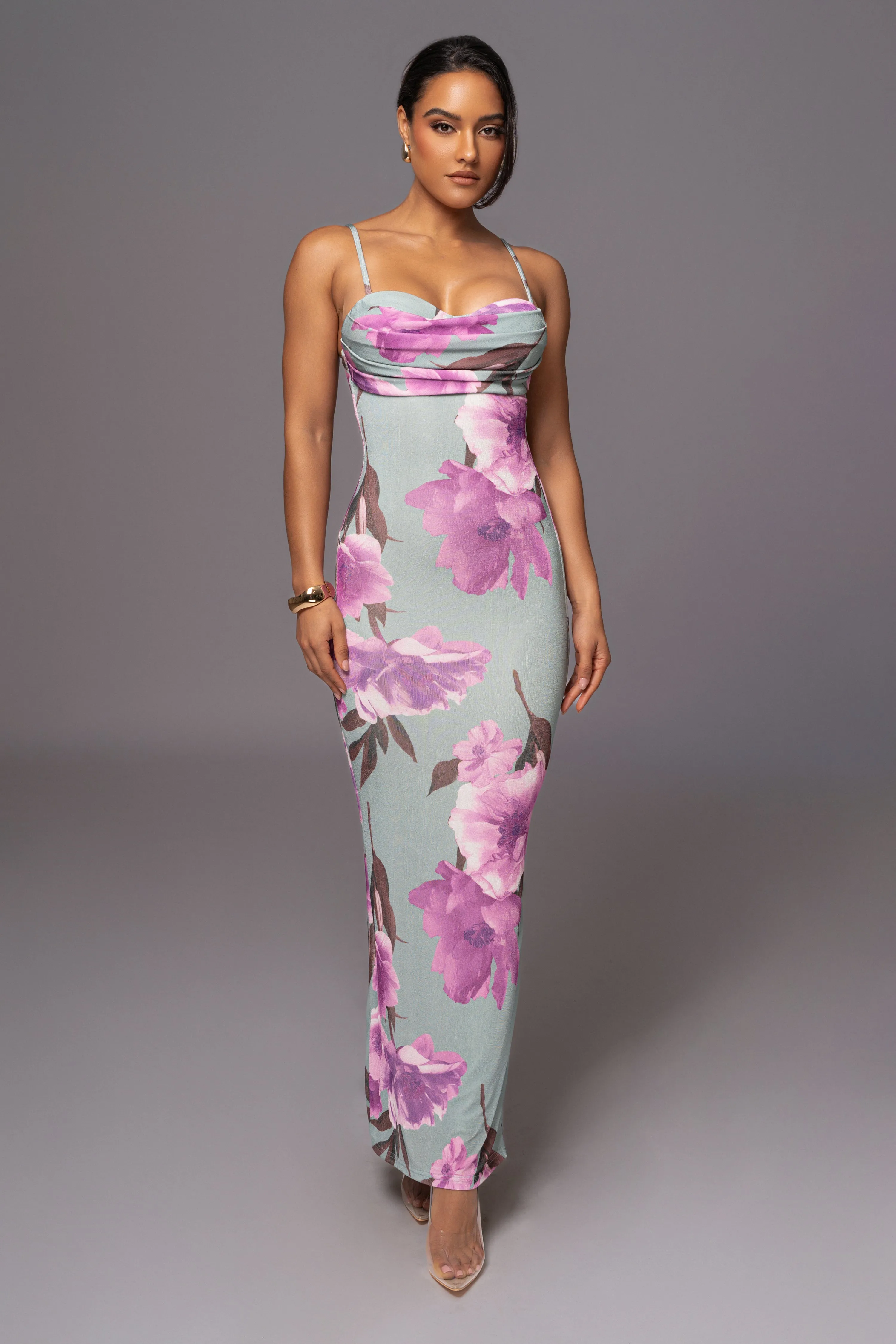 Sage Floral Slinky Visions Of You Maxi Dress sold by JLUXLABEL product image thumbnail 4