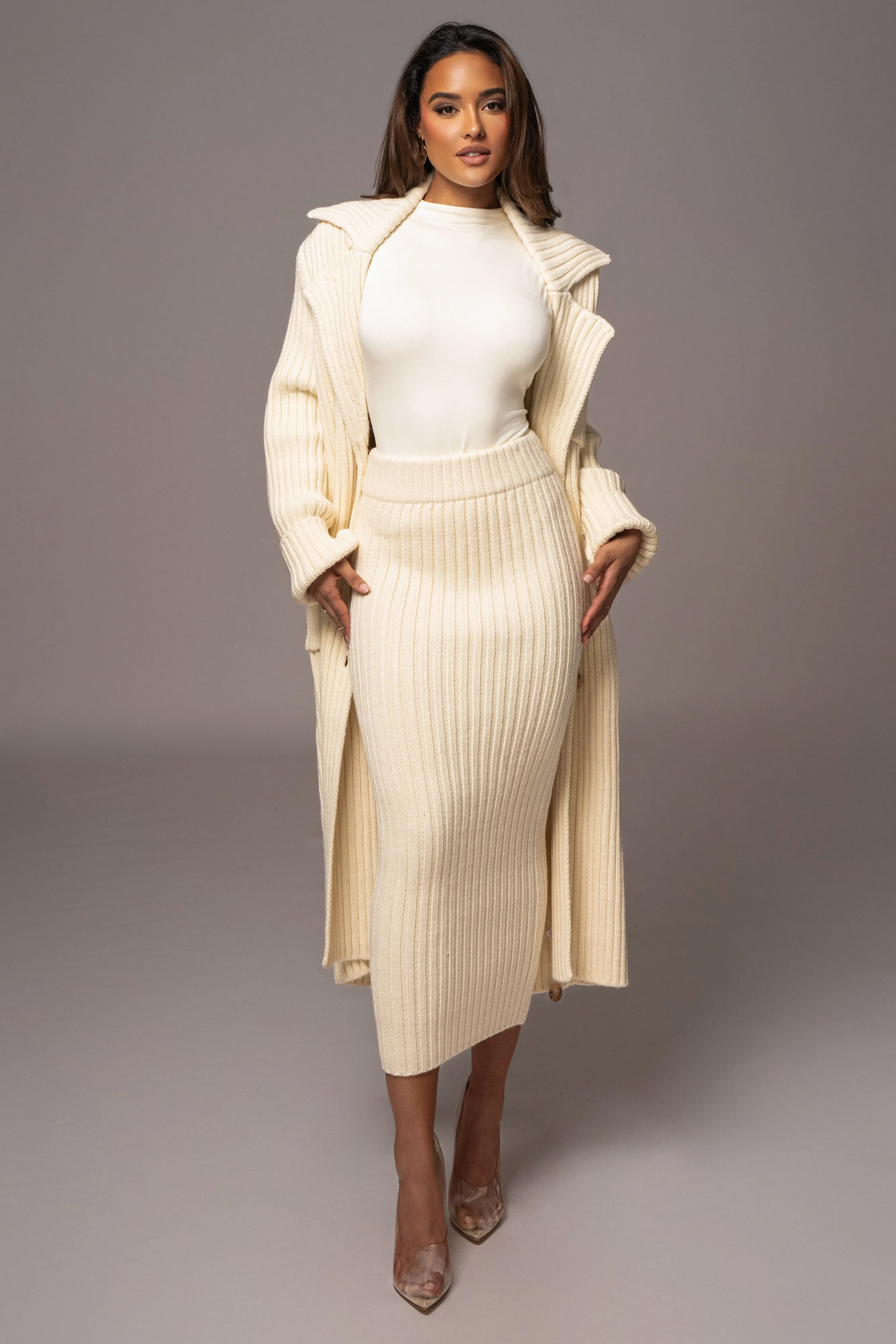 Ivory On My Own Longline Knit Coat sold by JLUXLABEL product image thumbnail 3