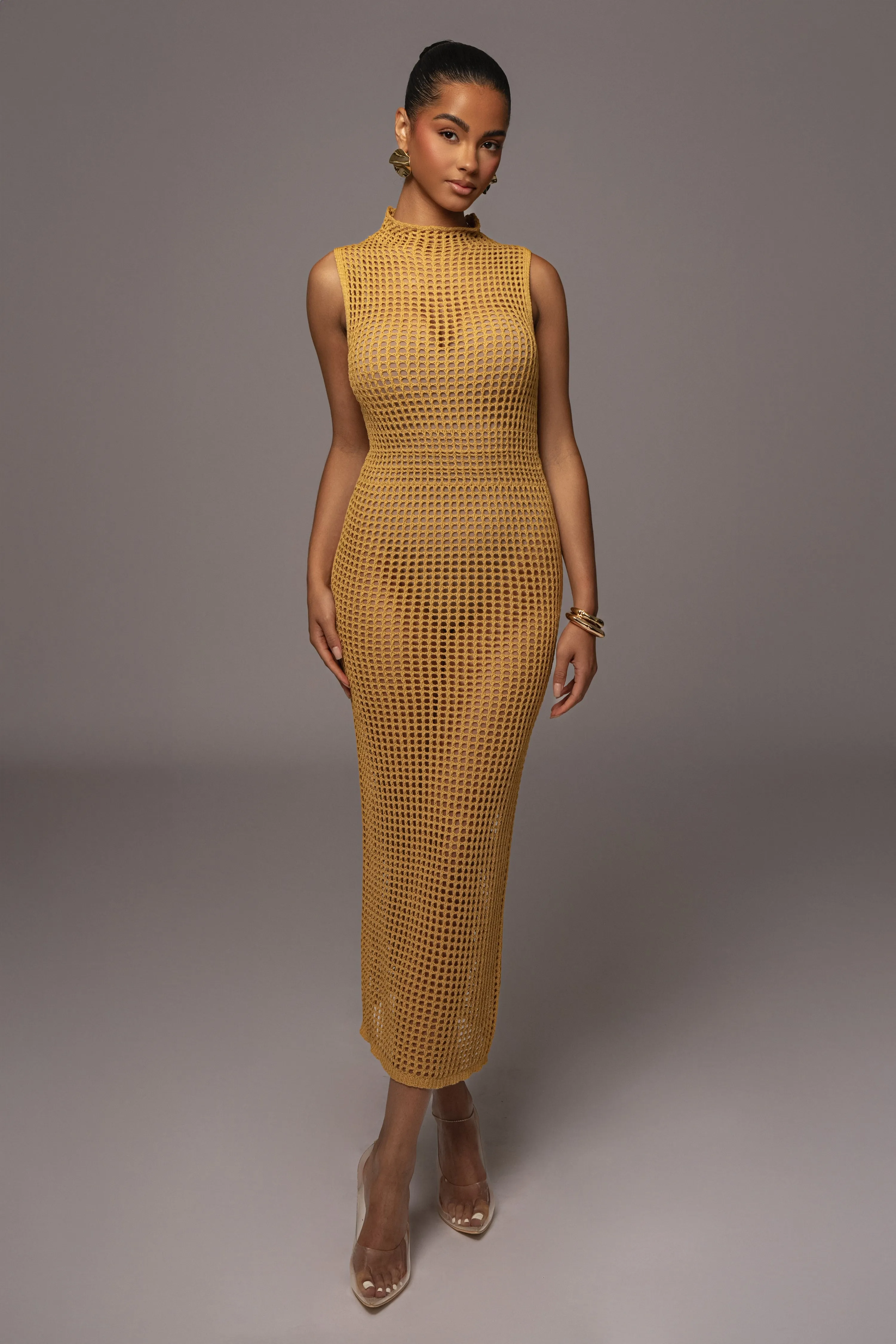 Yellow Pacific Tides Crochet Maxi Dress sold by JLUXLABEL