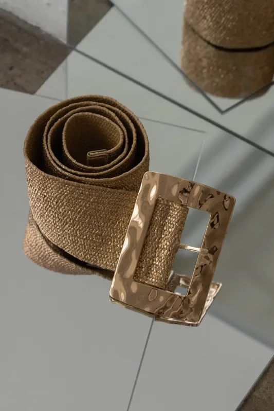 Gold Rectangle Buckle Woven Belt made by JLUXLABEL