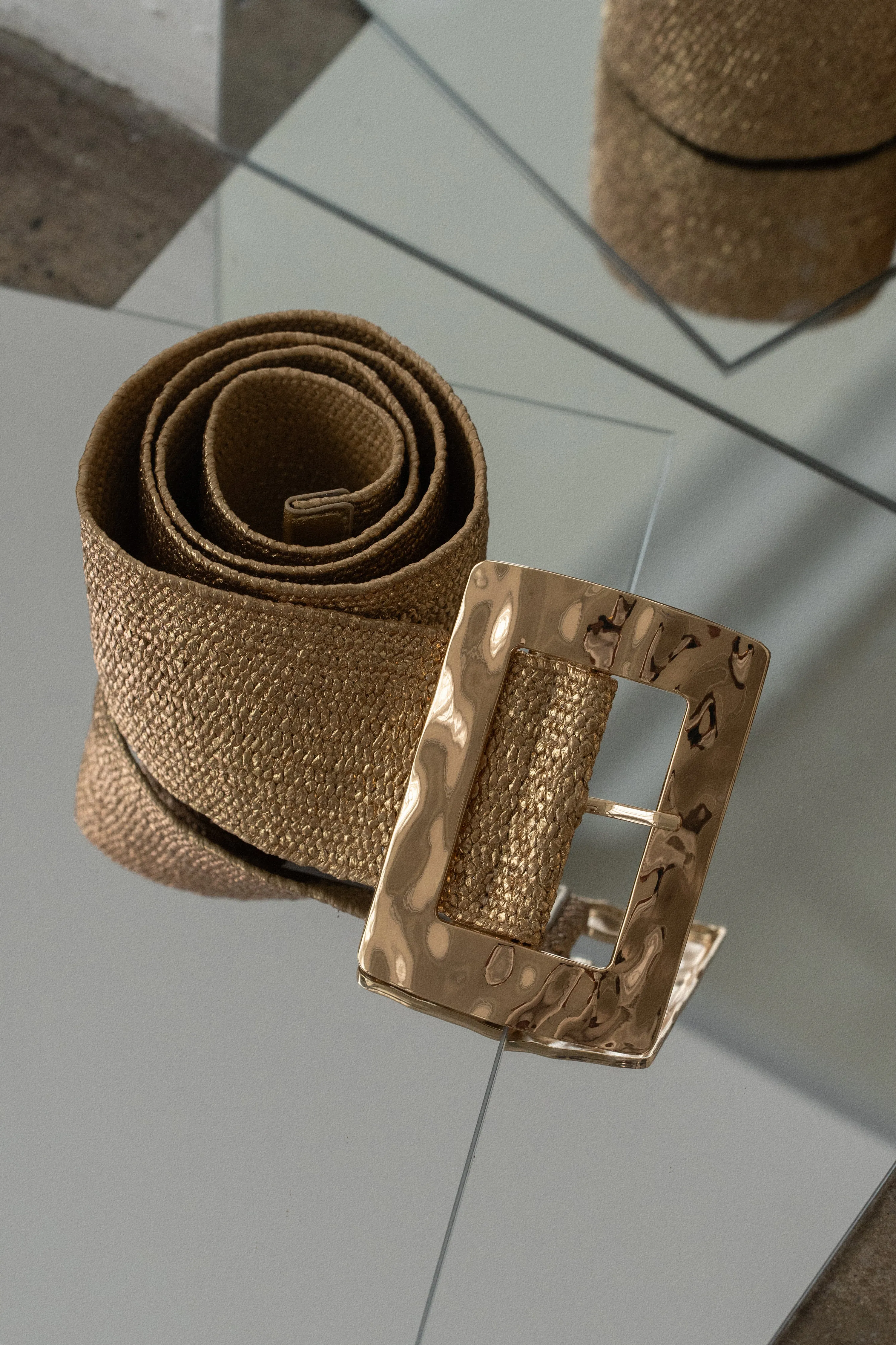 Gold Rectangle Buckle Woven Belt sold by JLUXLABEL