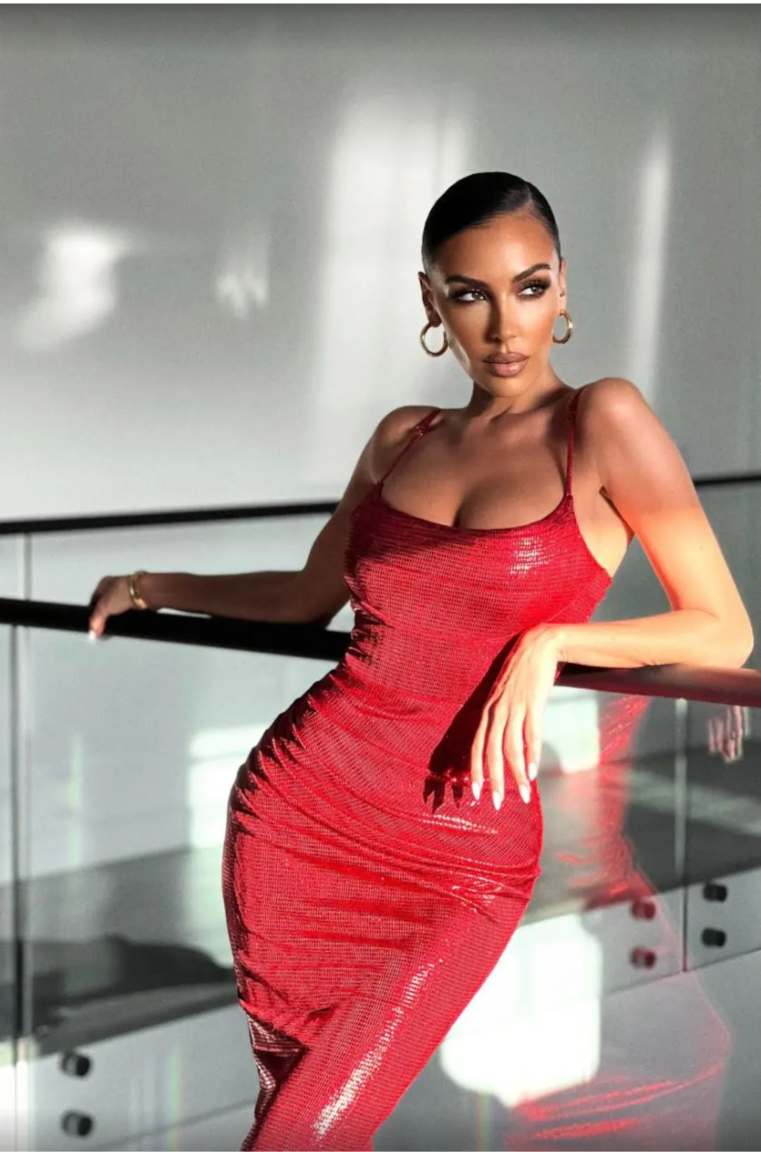 Red Rubi Cowl Neck Cocktail Dress sold by JLUXLABEL product image thumbnail 3