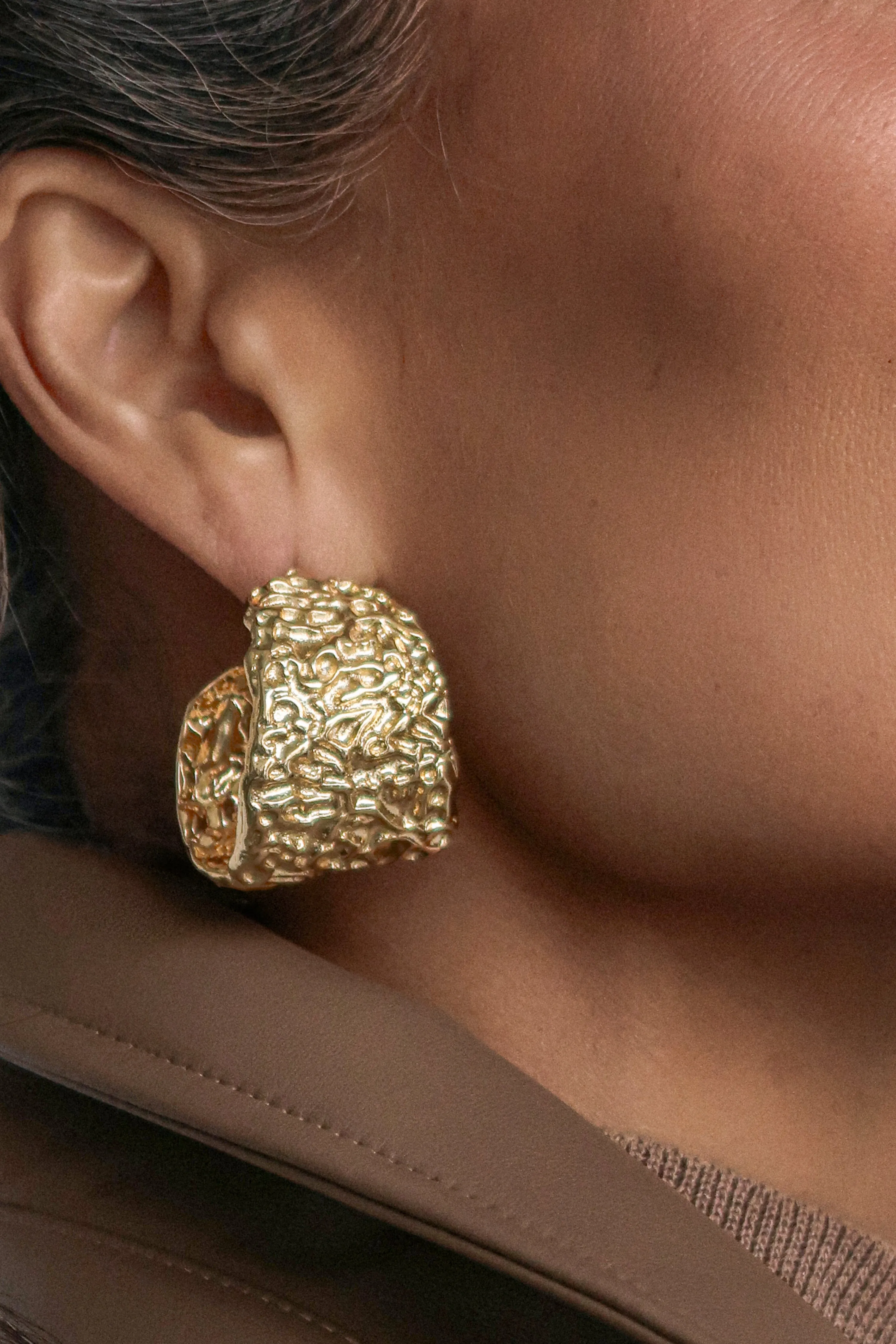 Gold Gilded Textured Hoop Earrings sold by JLUXLABEL