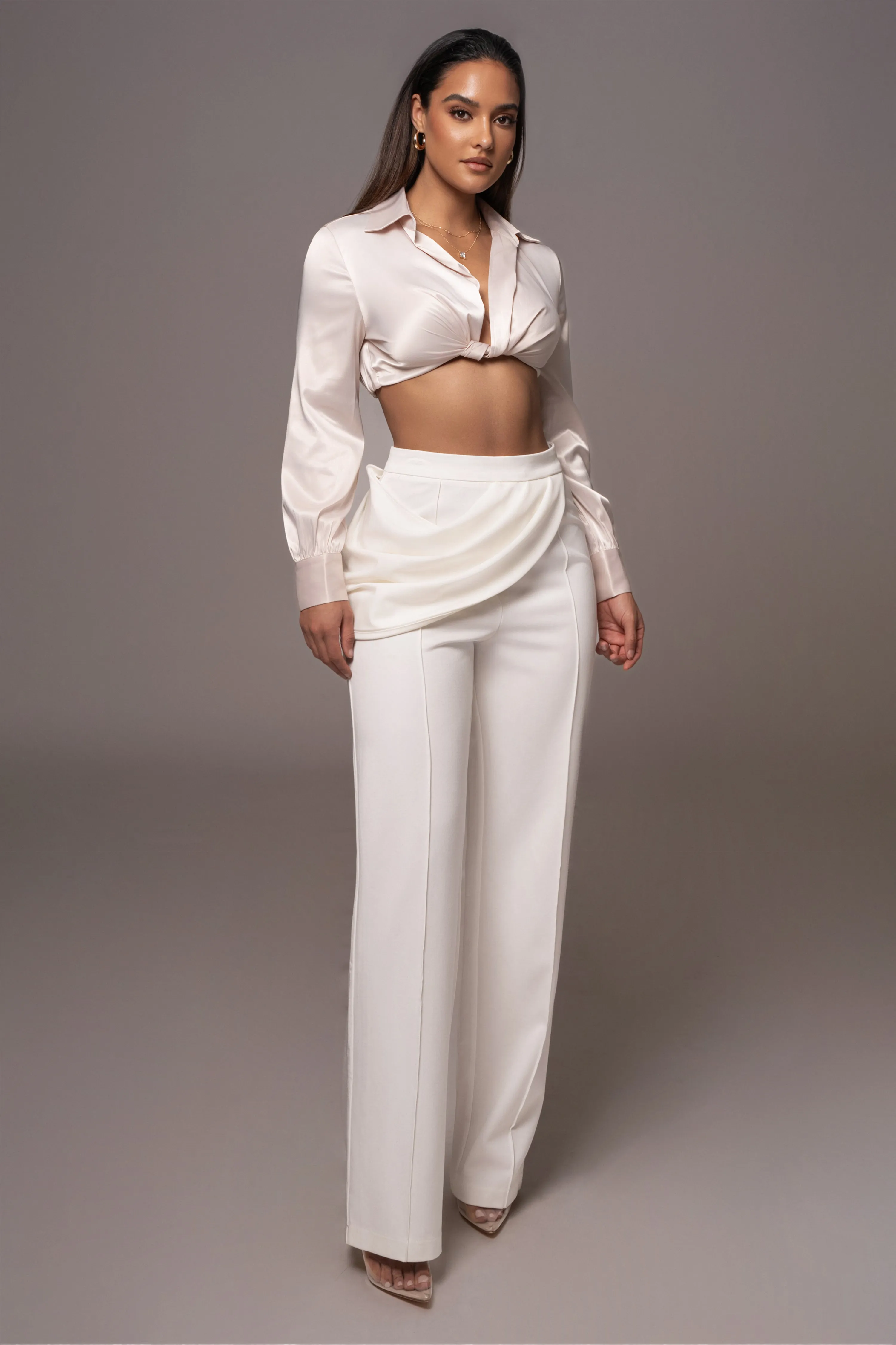 Cream Satin Twist Front Top sold by JLUXLABEL product image thumbnail 2