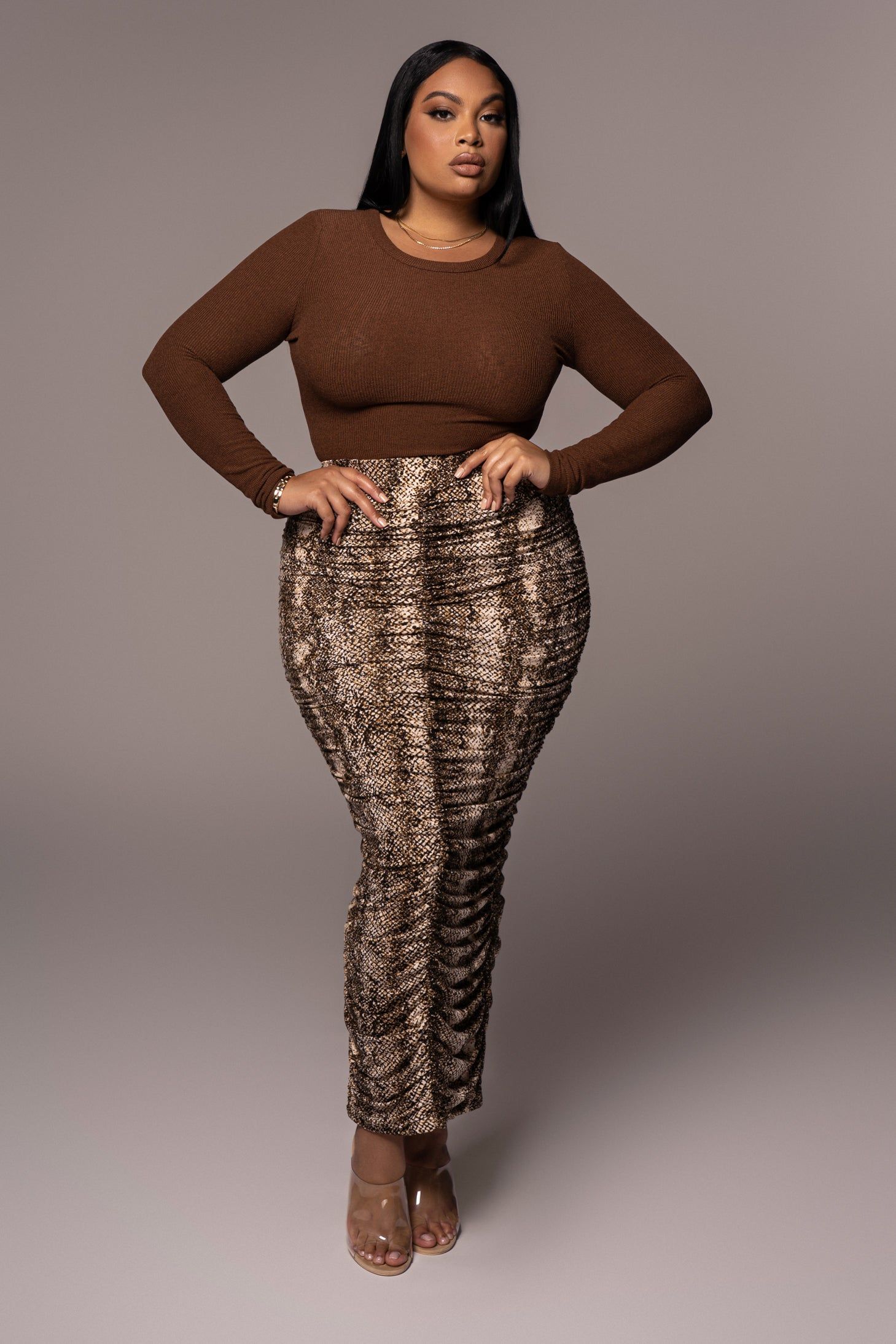 Chocolate Brittney Ribbed Long Sleeve Top sold by JLUXLABEL product image thumbnail 3