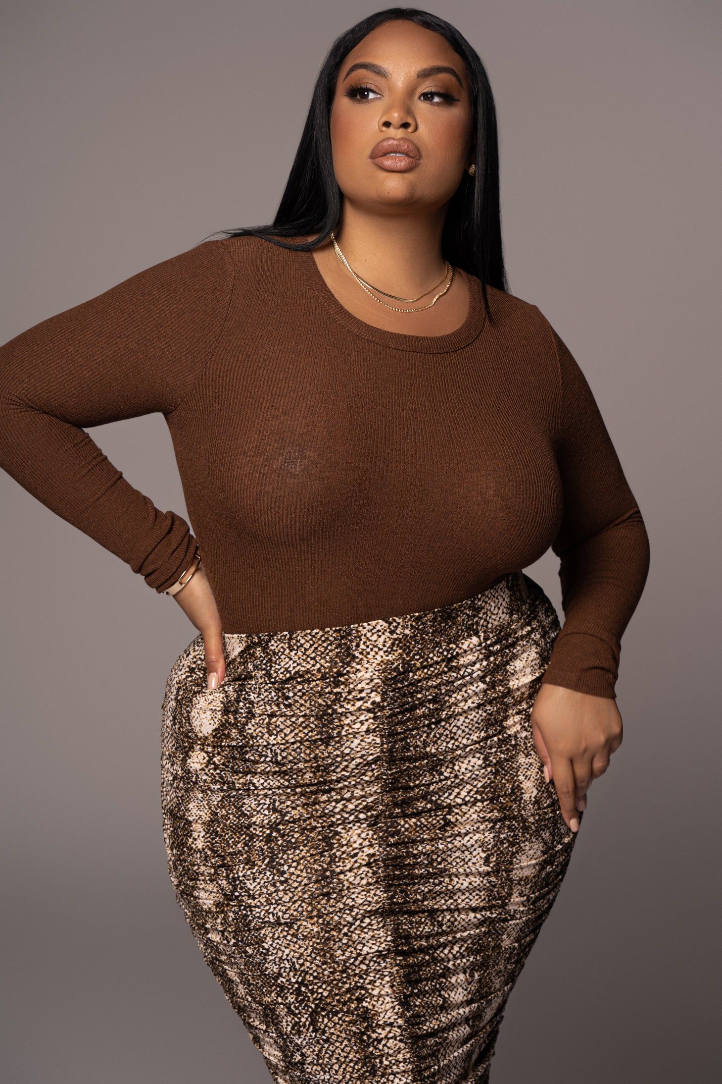 Chocolate Brittney Ribbed Long Sleeve Top sold by JLUXLABEL product image thumbnail 2