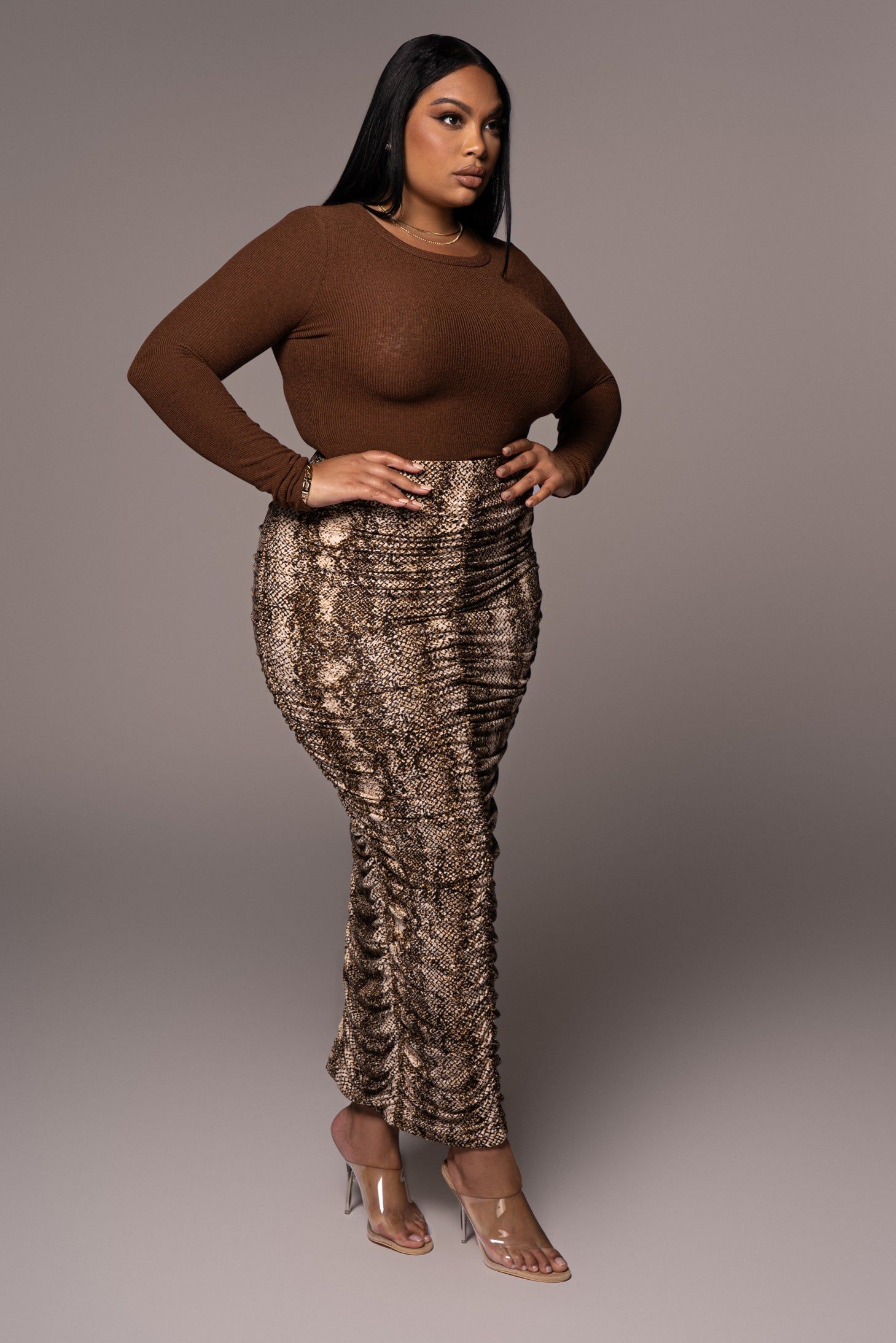 Chocolate Brittney Ribbed Long Sleeve Top sold by JLUXLABEL product image thumbnail 5