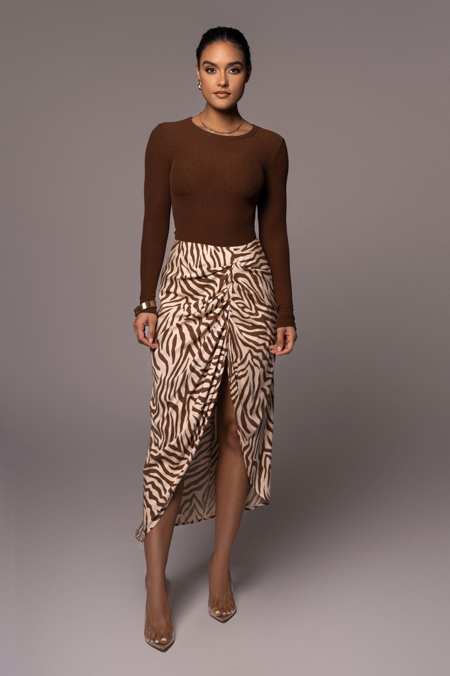 Chocolate Brittney Ribbed Long Sleeve Top sold by JLUXLABEL product image thumbnail 4