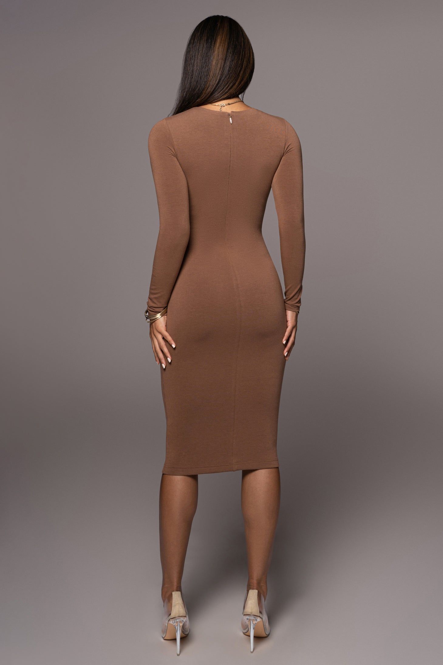 Jluxbasix Pecan Modern Lovers Midi Dress sold by JLUXLABEL product image thumbnail 12