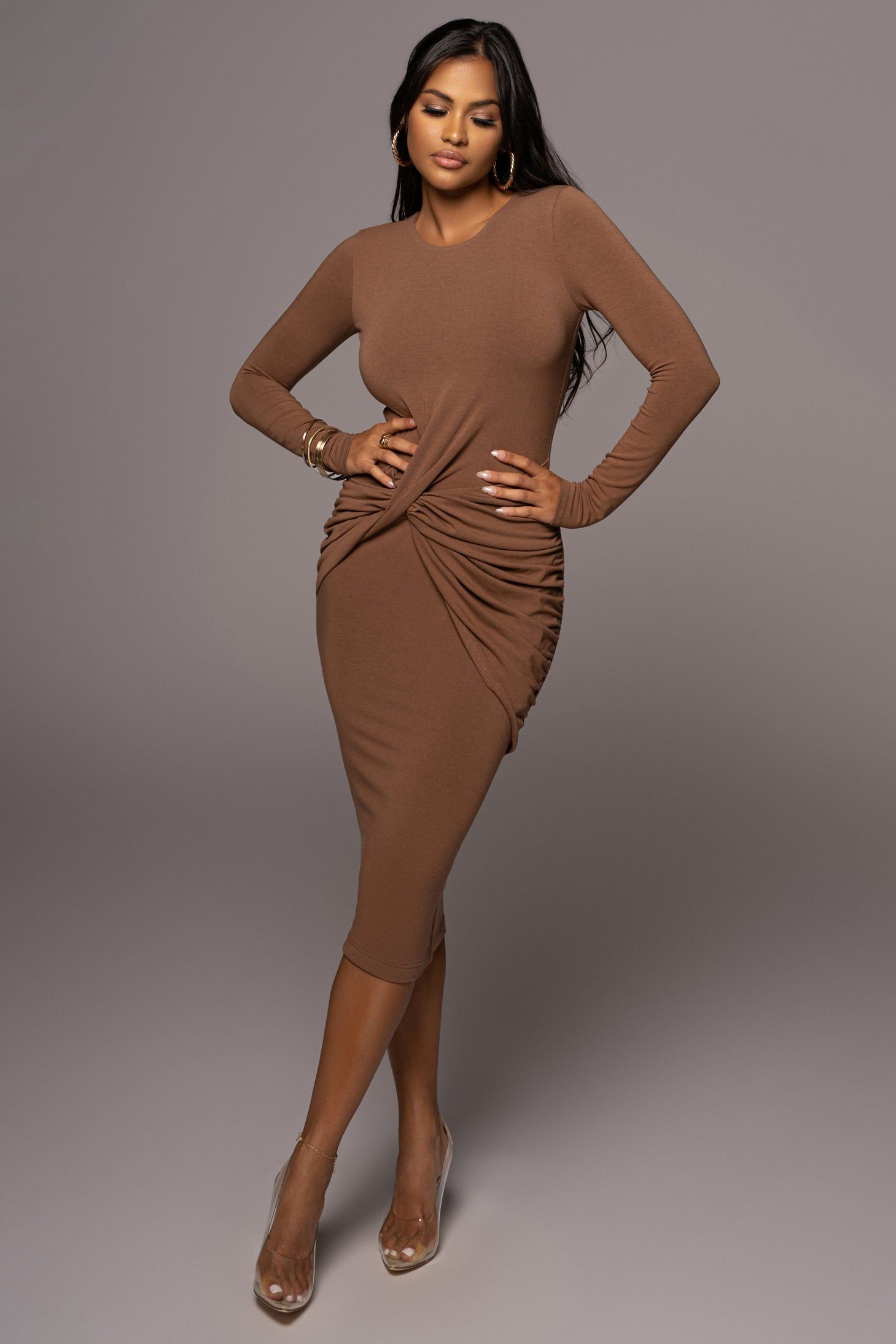 Jluxbasix Pecan Modern Lovers Midi Dress sold by JLUXLABEL product image thumbnail 4