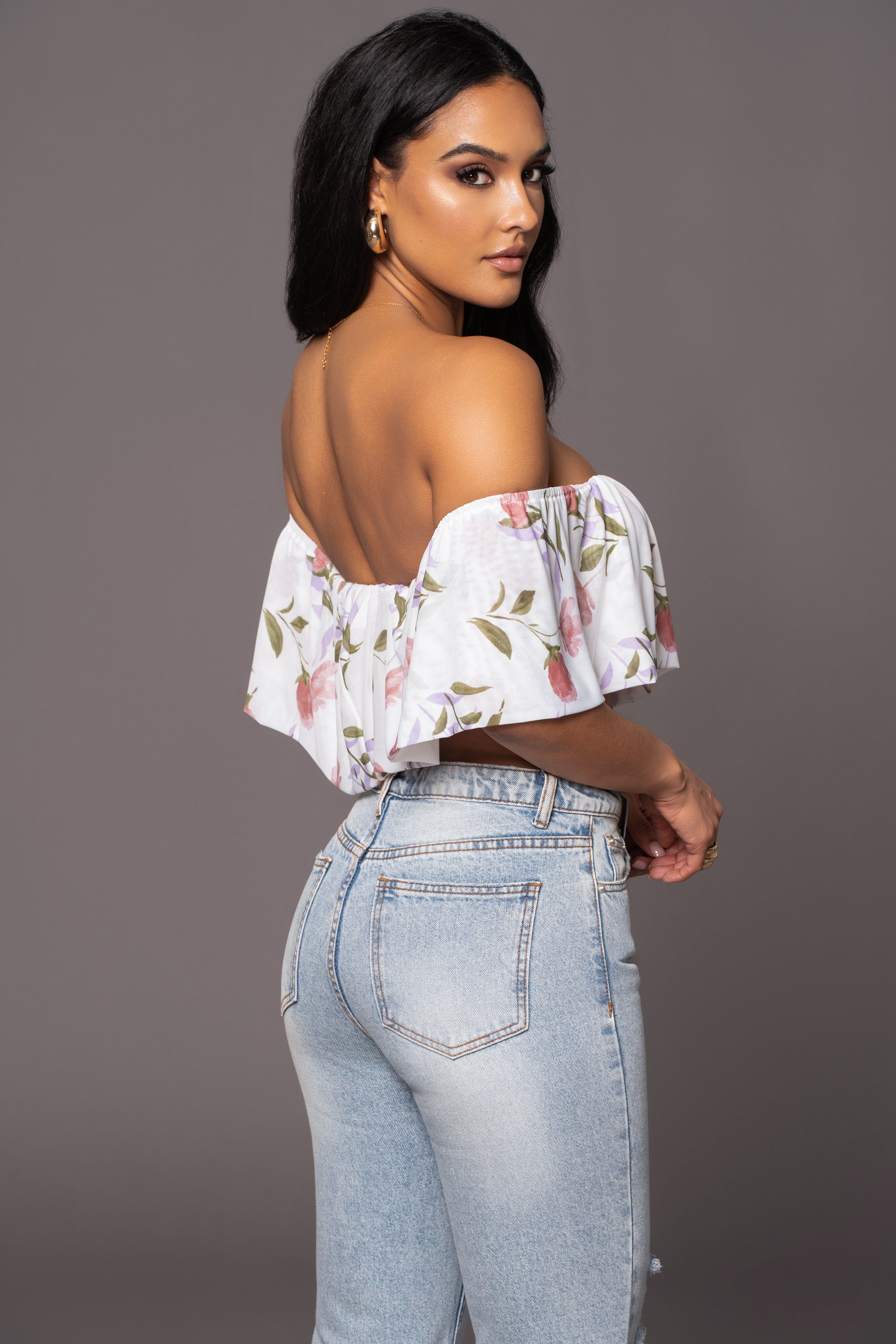 Ivory Floral Garden Party Crop Top sold by JLUXLABEL product image thumbnail 11