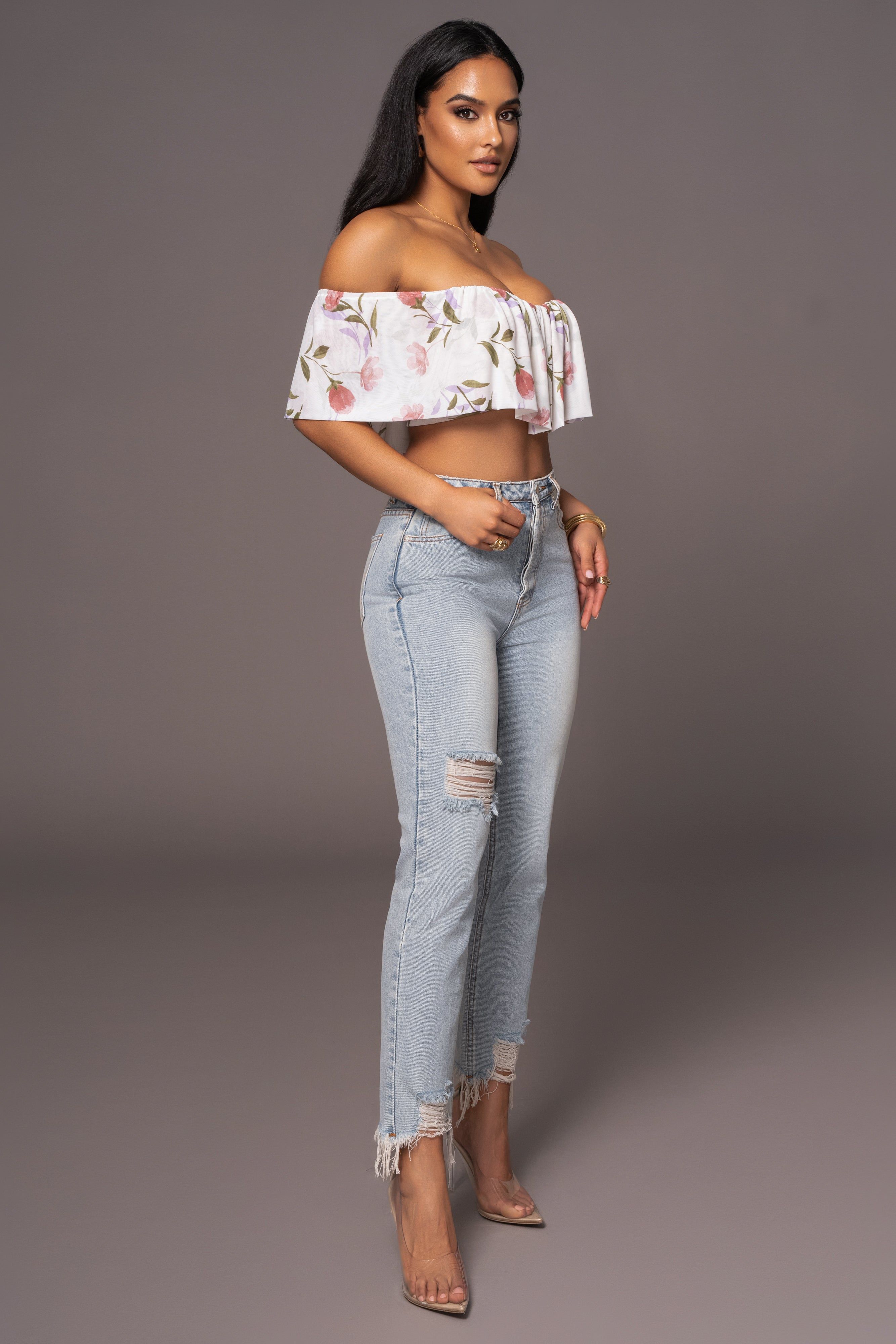 Ivory Floral Garden Party Crop Top sold by JLUXLABEL product image thumbnail 9