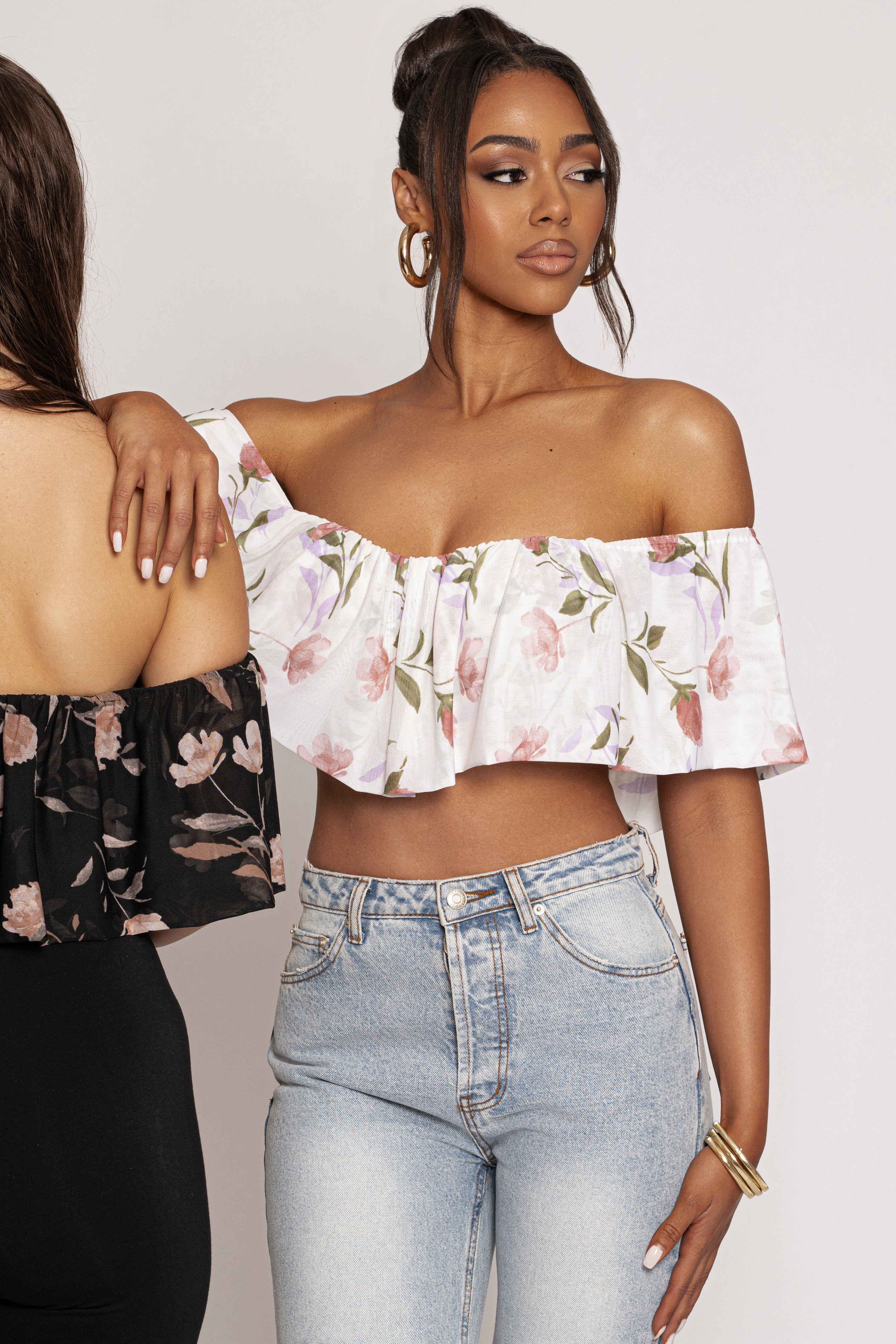 Ivory Floral Garden Party Crop Top sold by JLUXLABEL product image thumbnail 7