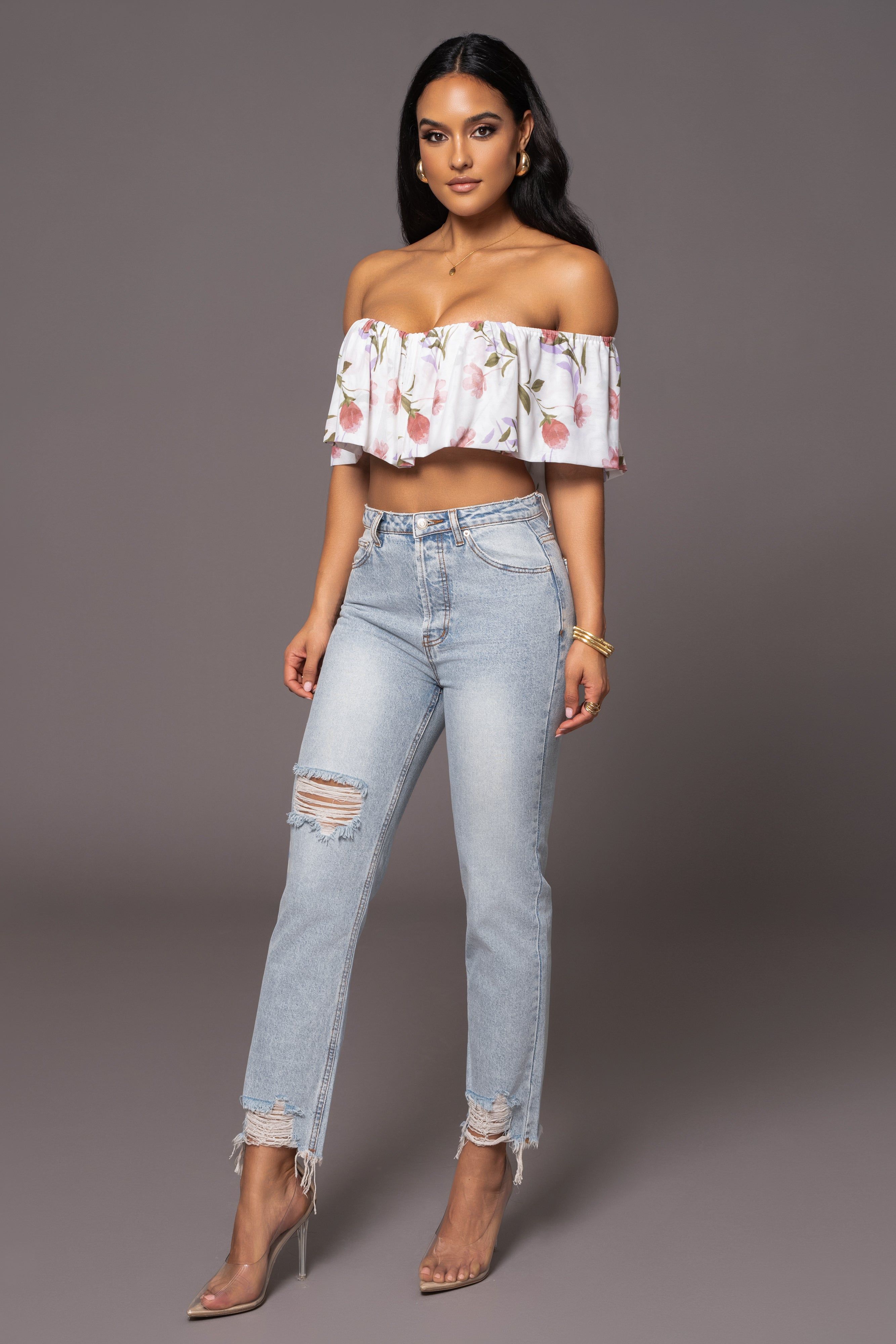 Ivory Floral Garden Party Crop Top sold by JLUXLABEL product image thumbnail 2