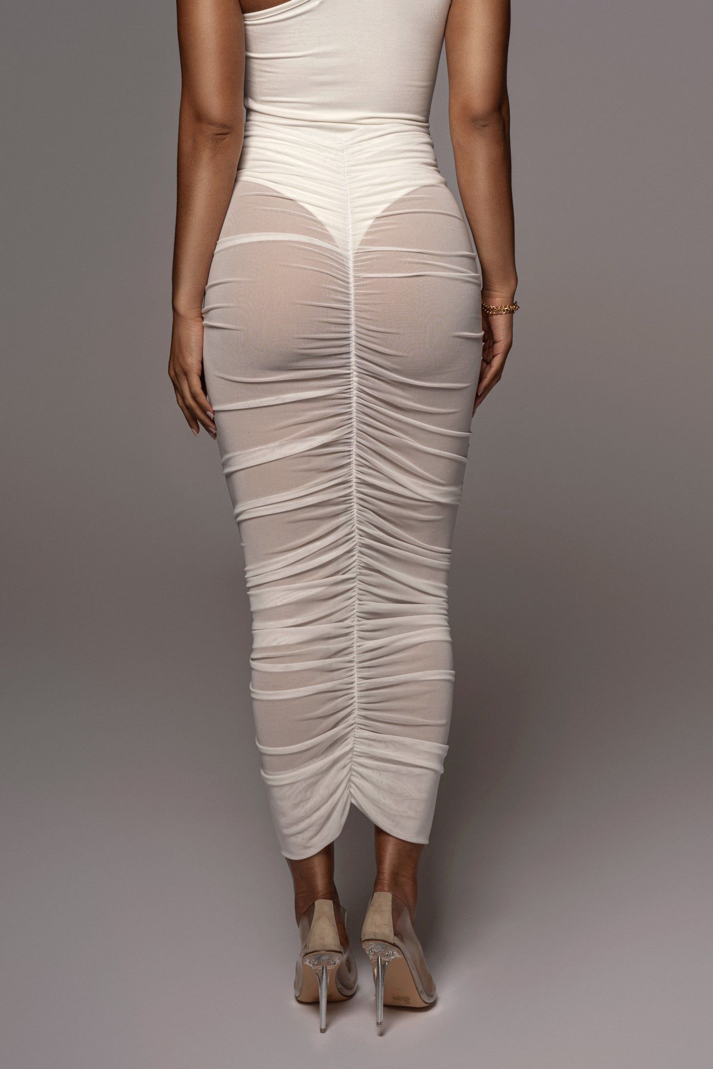 Ivory Mesh Ruched Cover Up Skirt sold by JLUXLABEL product image thumbnail 8