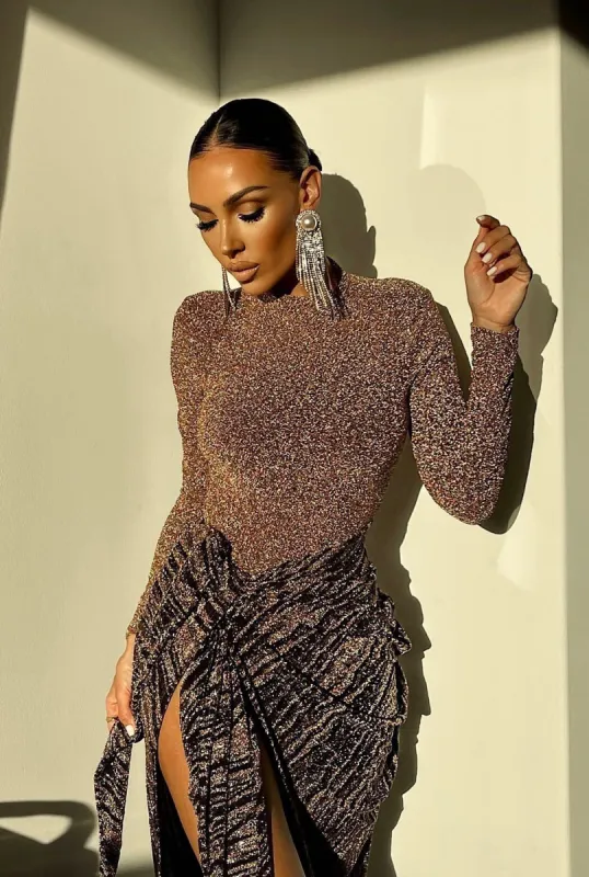 Gold/Black Untamed Slit Dress sold by JLUXLABEL