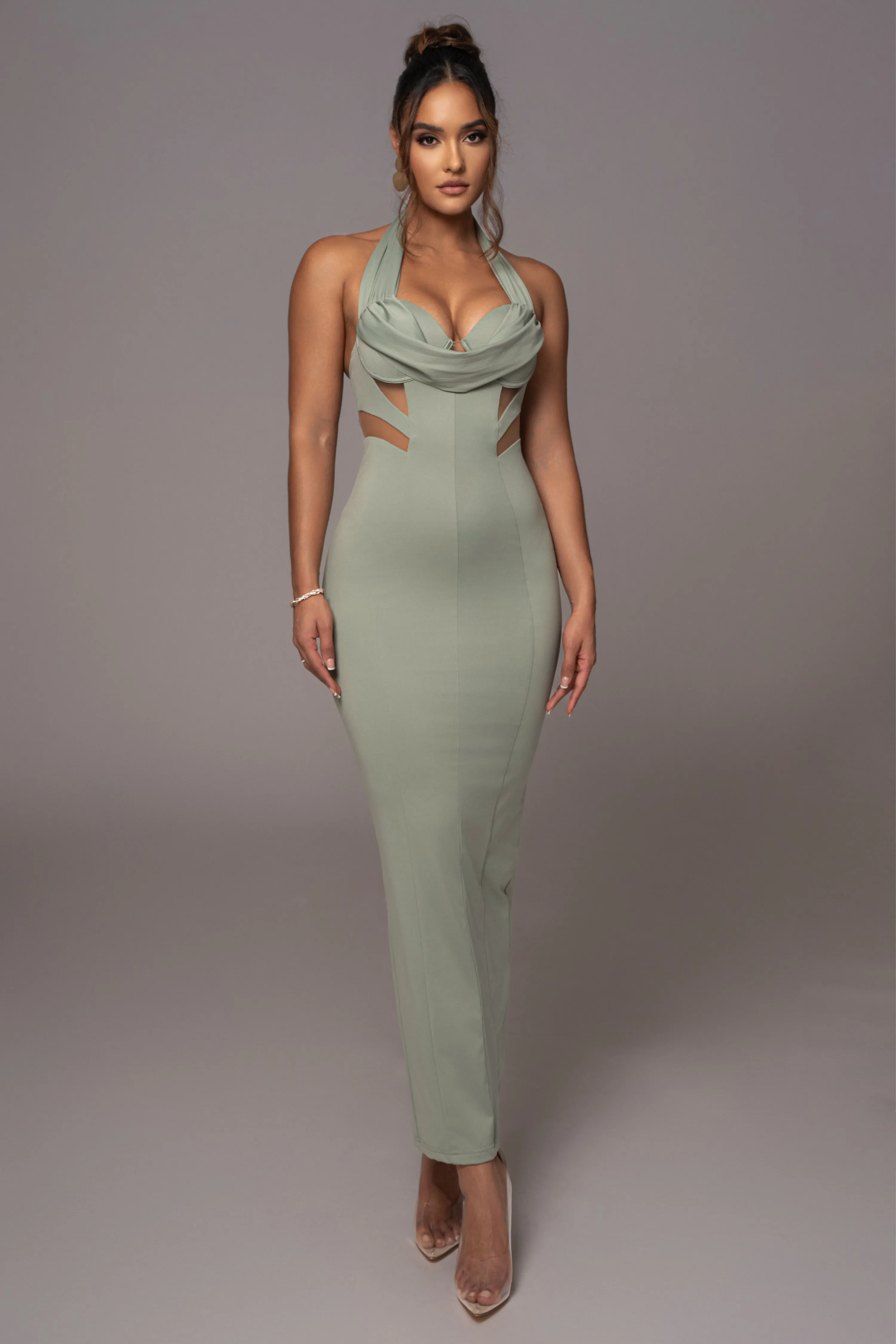 Sage Poetic Draped Maxi Dress sold by JLUXLABEL