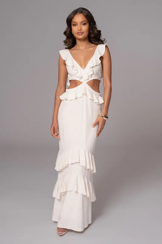 Natural Sunshine Ruffle Linen Dress sold by JLUXLABEL