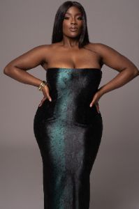 Green Bianca Snakeskin Slit Dress sold by JLUXLABEL