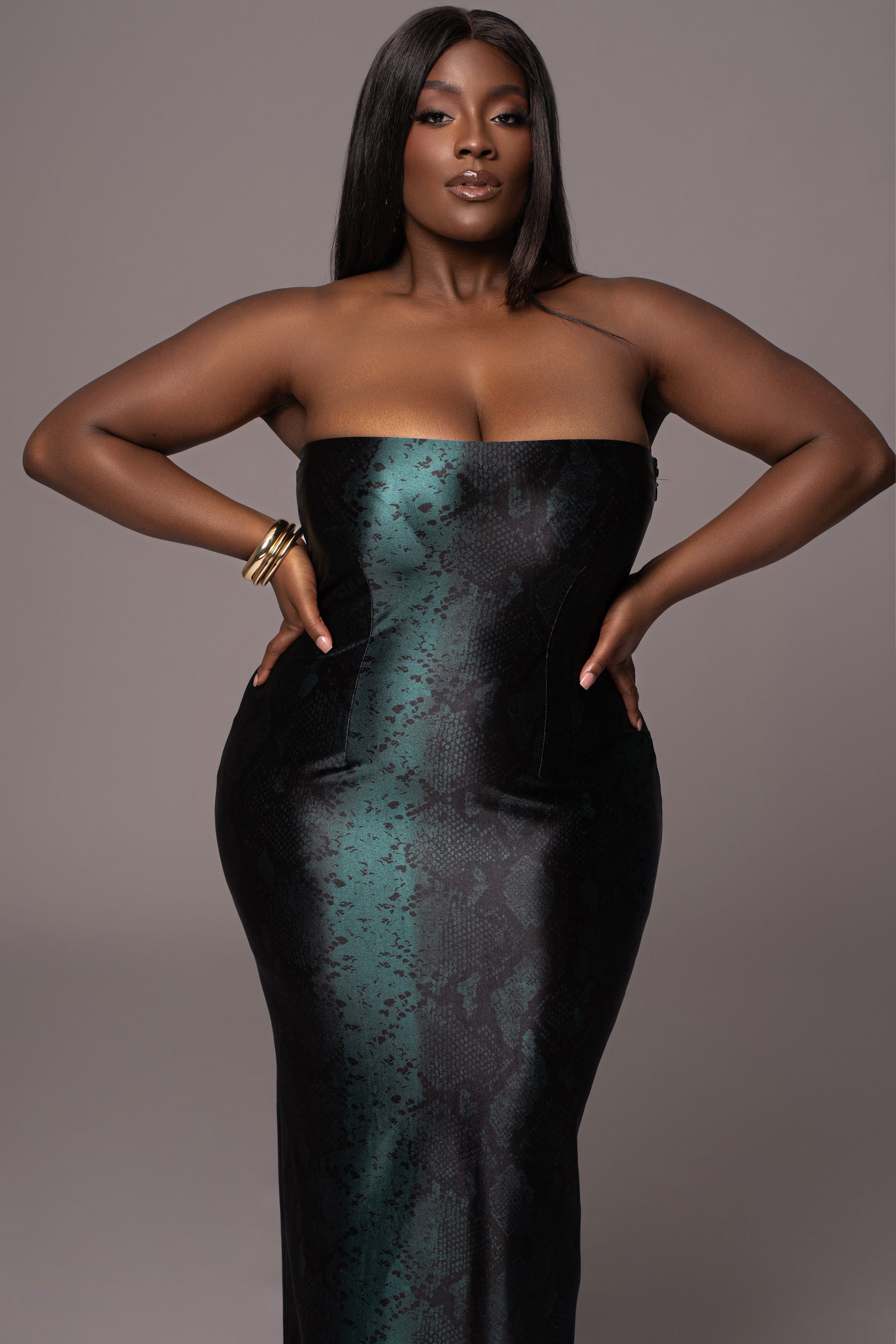 Green Bianca Snakeskin Slit Dress sold by JLUXLABEL product image thumbnail 5